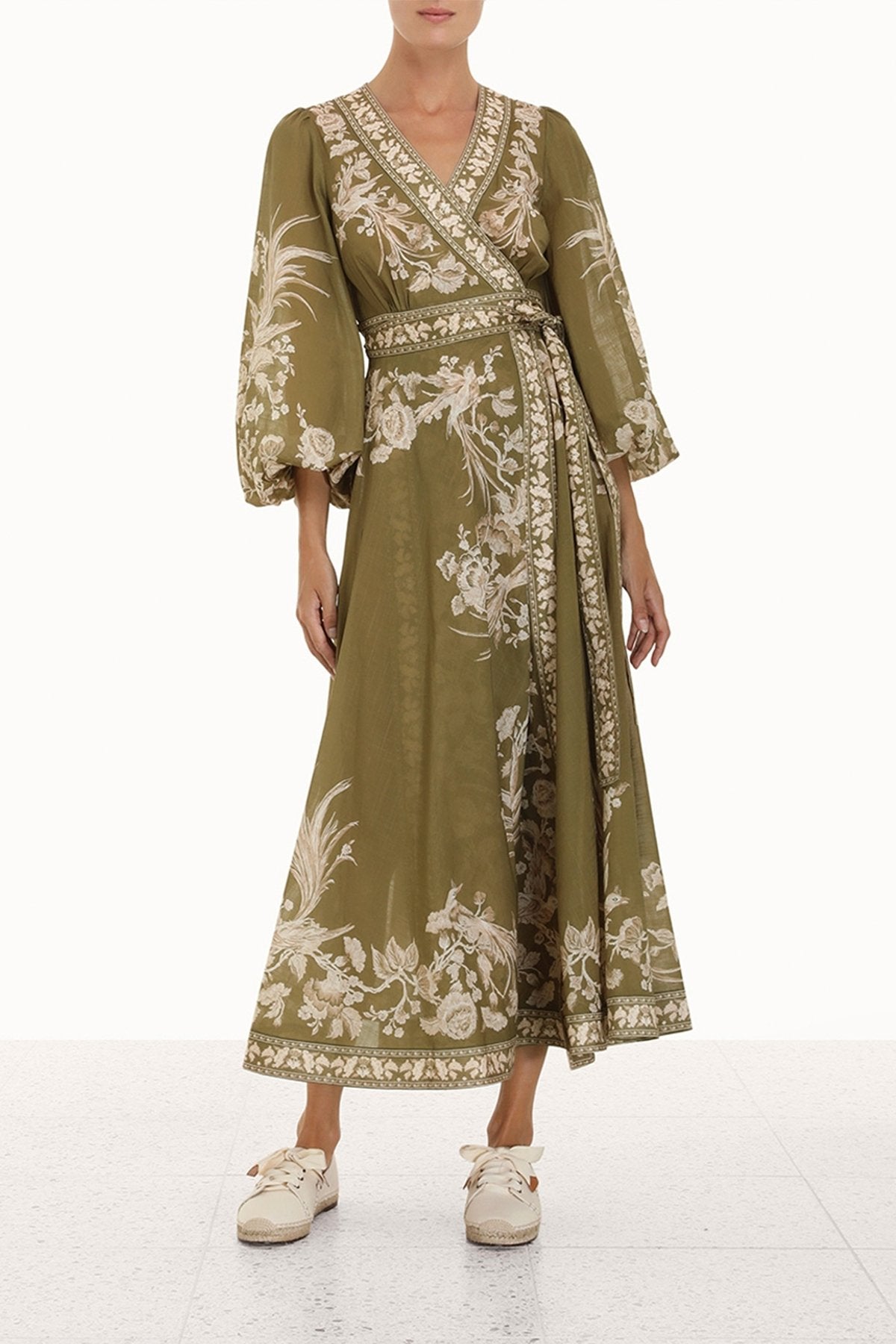 Anneke Wrap Midi Dress in Olive Bird - shop-olivia.com