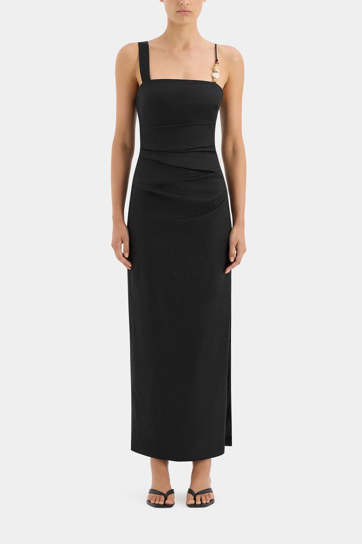 Antonia Beaded Midi Dress in Black - shop-olivia.com