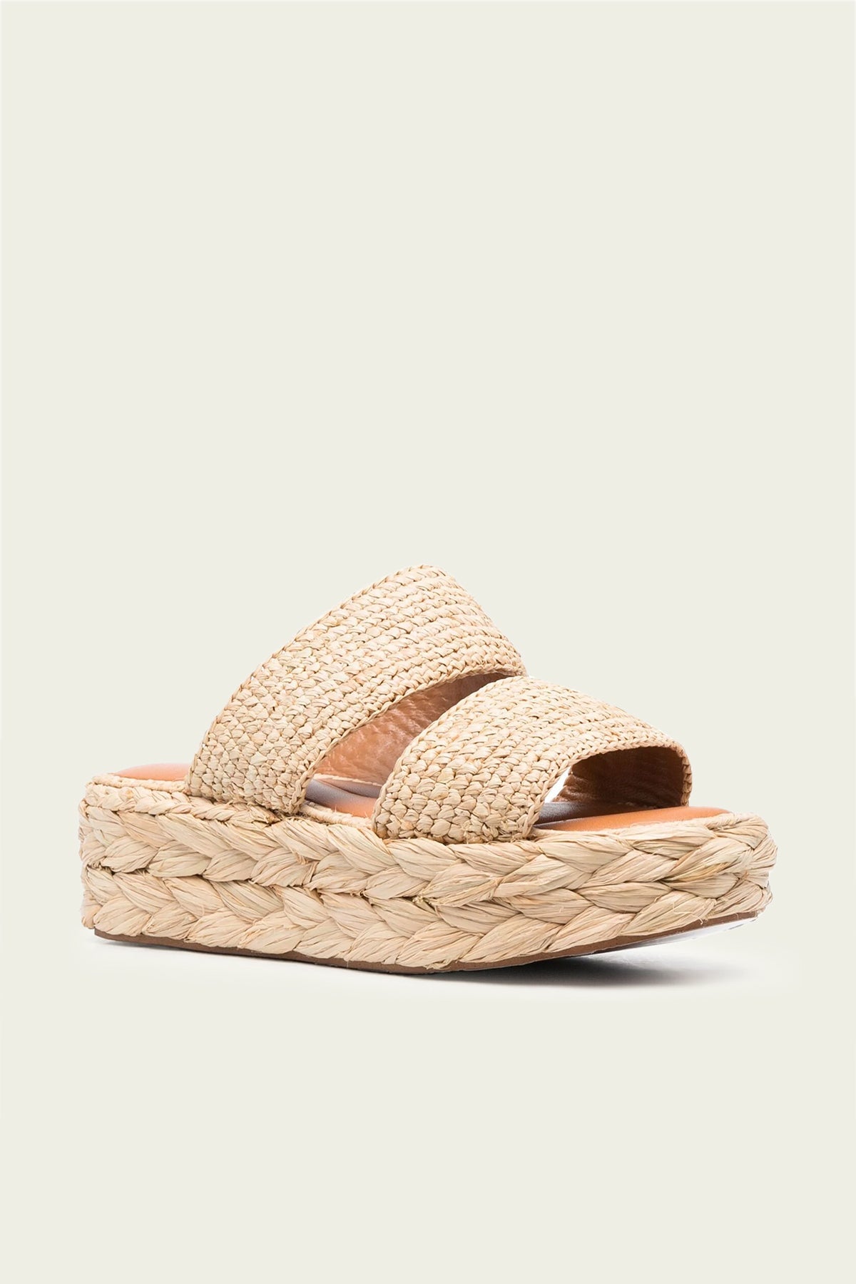 Arlene Raffia Platform Flat Sandals in Natural - shop-olivia.com