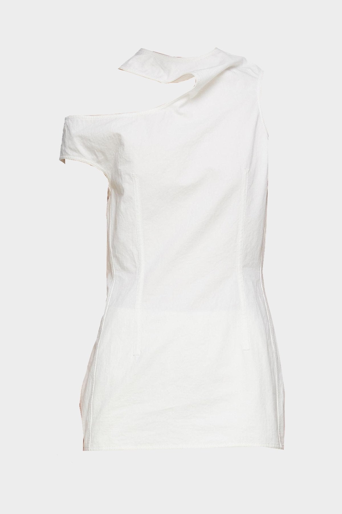 Asymmetric Cut-Out Sleeveless Blouse in White - shop-olivia.com