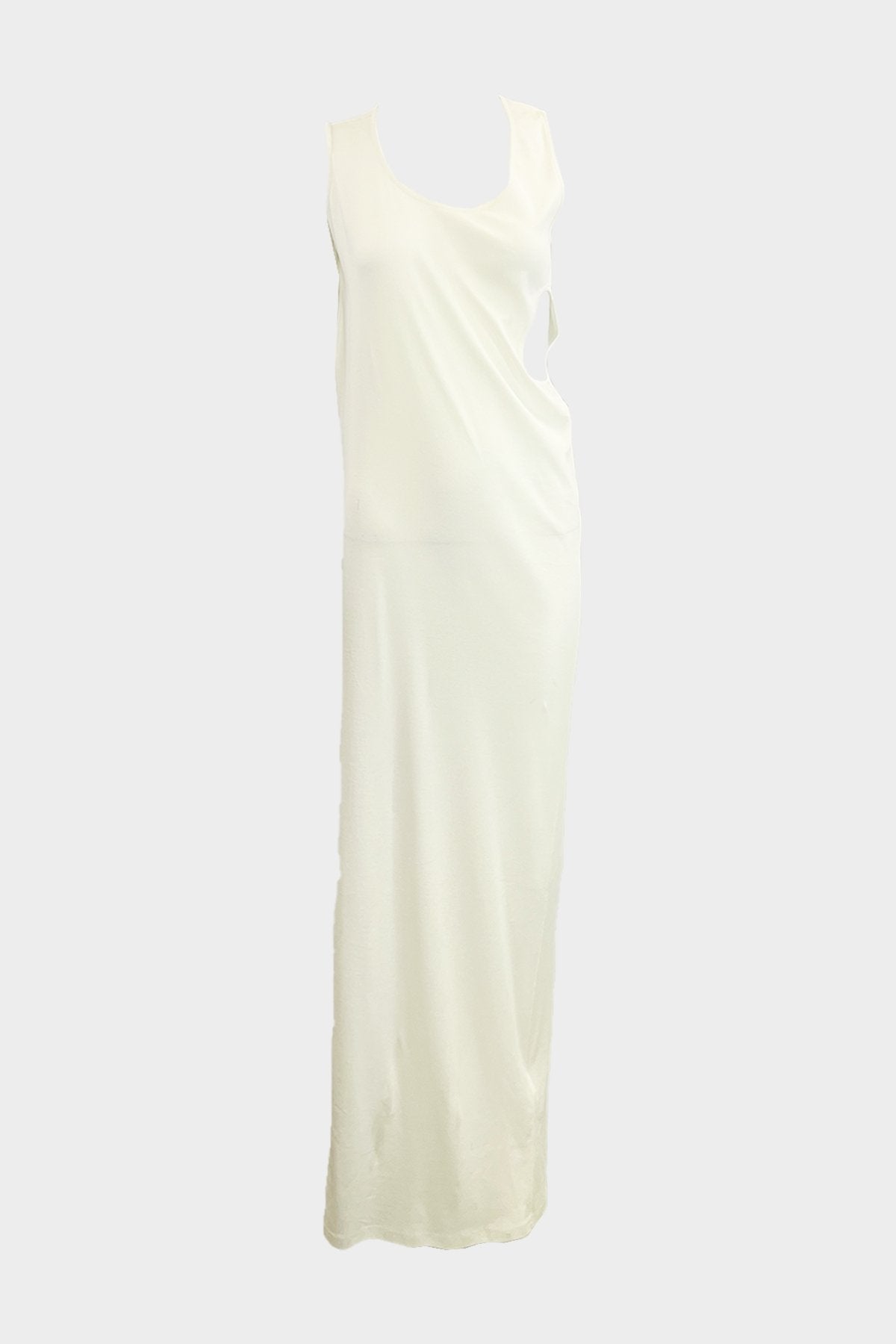 Asymmetric Cut-Out Sleeveless Tee Dress in Cream - shop-olivia.com
