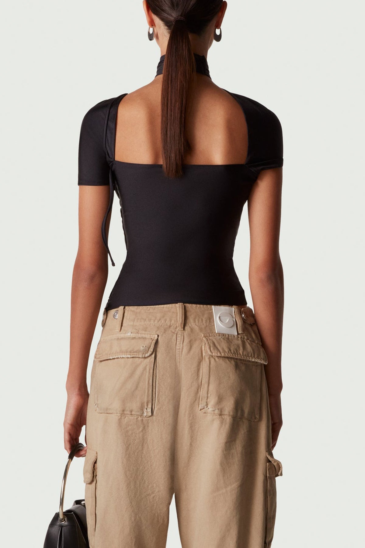 Asymmetric Draped Jersey Top in Black - shop-olivia.com
