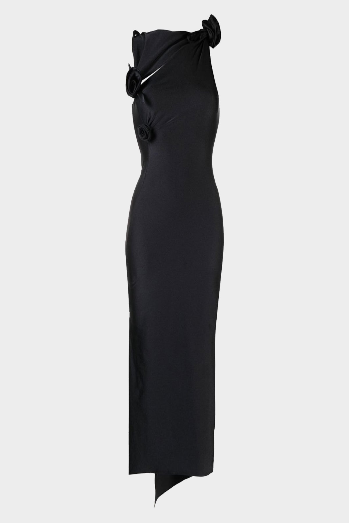 Asymmetric Flower Gown in Black - shop-olivia.com