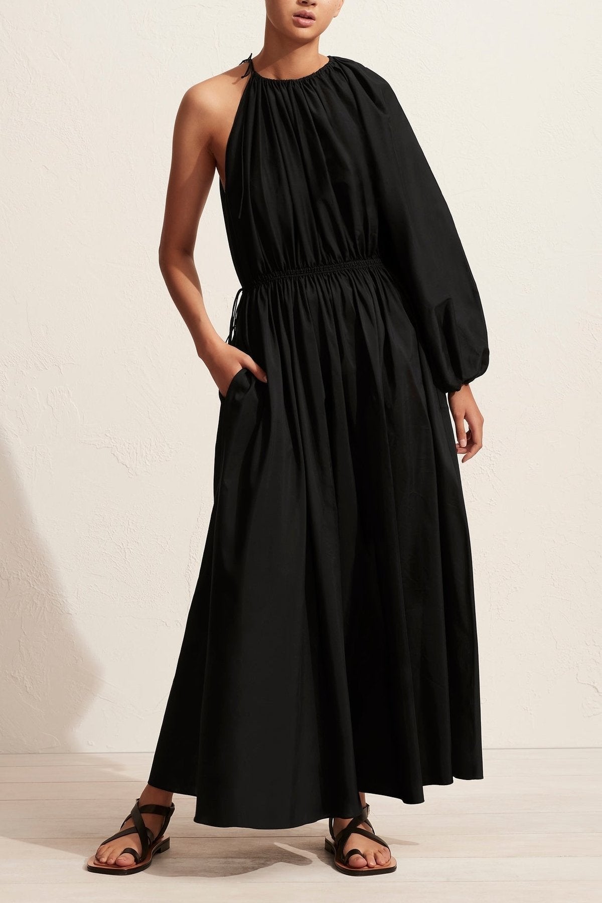 Asymmetric One Shoulder Dress in Black - shop-olivia.com