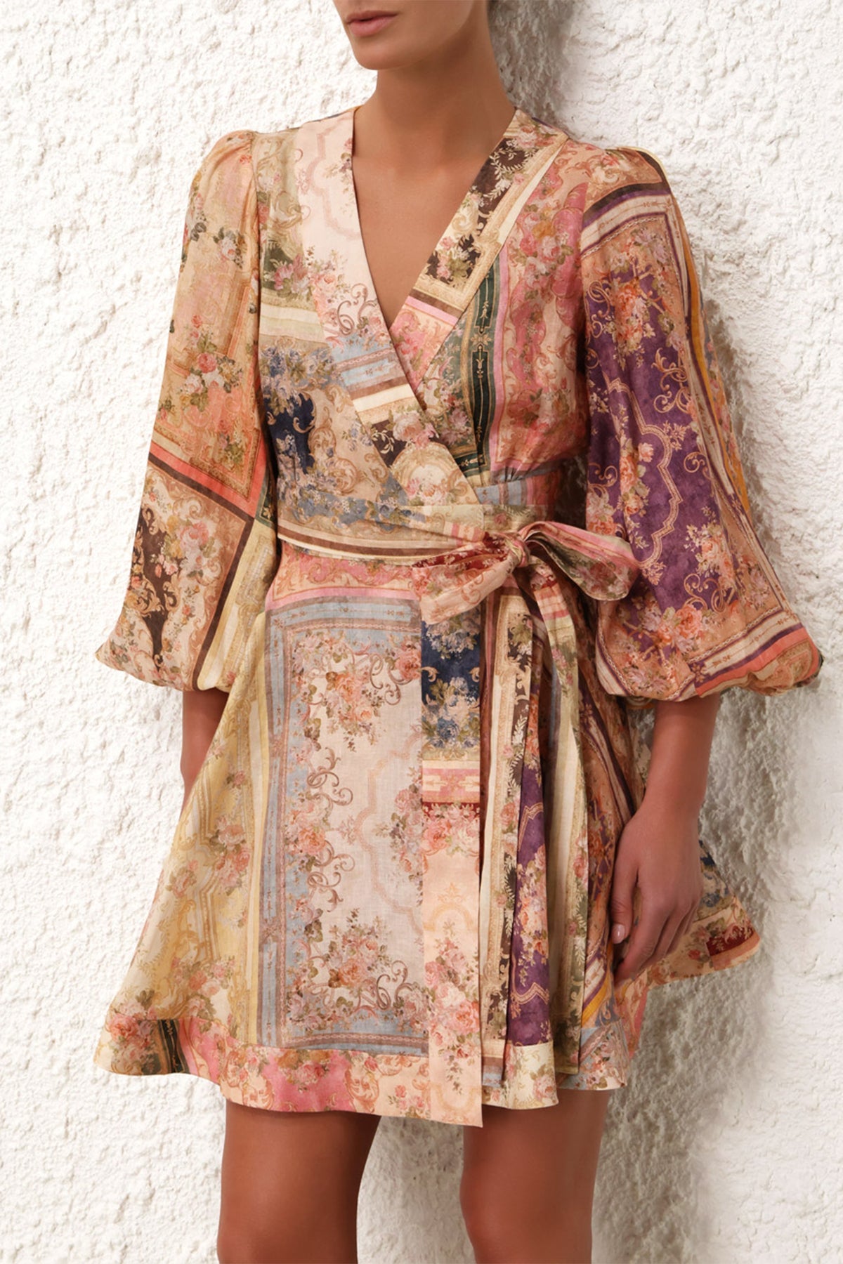 August Wrap Mini Dress in Patch Floral - shop-olivia.com