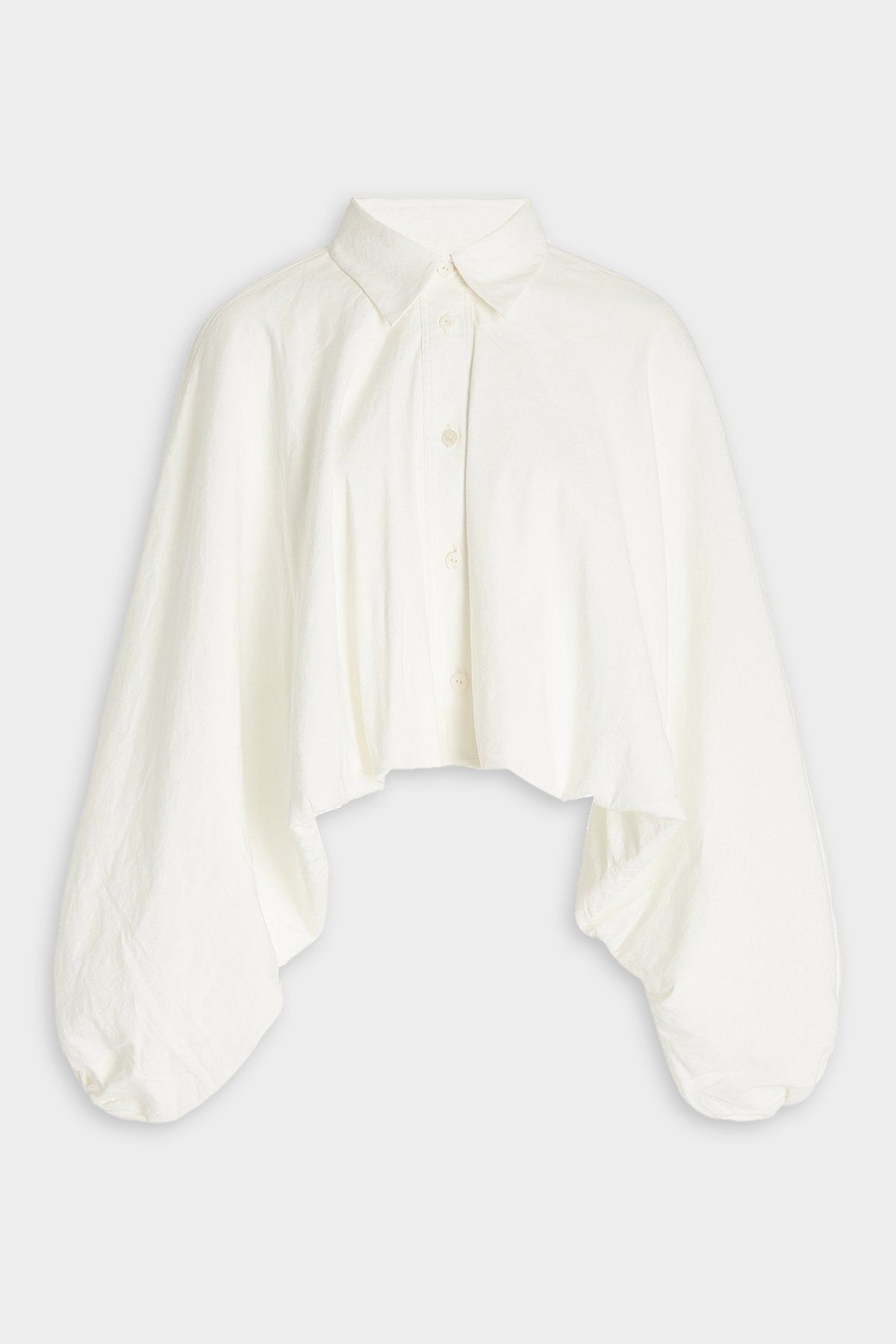Balloon-Sleeve Cropped Linen-Blend Shirt in White - shop-olivia.com