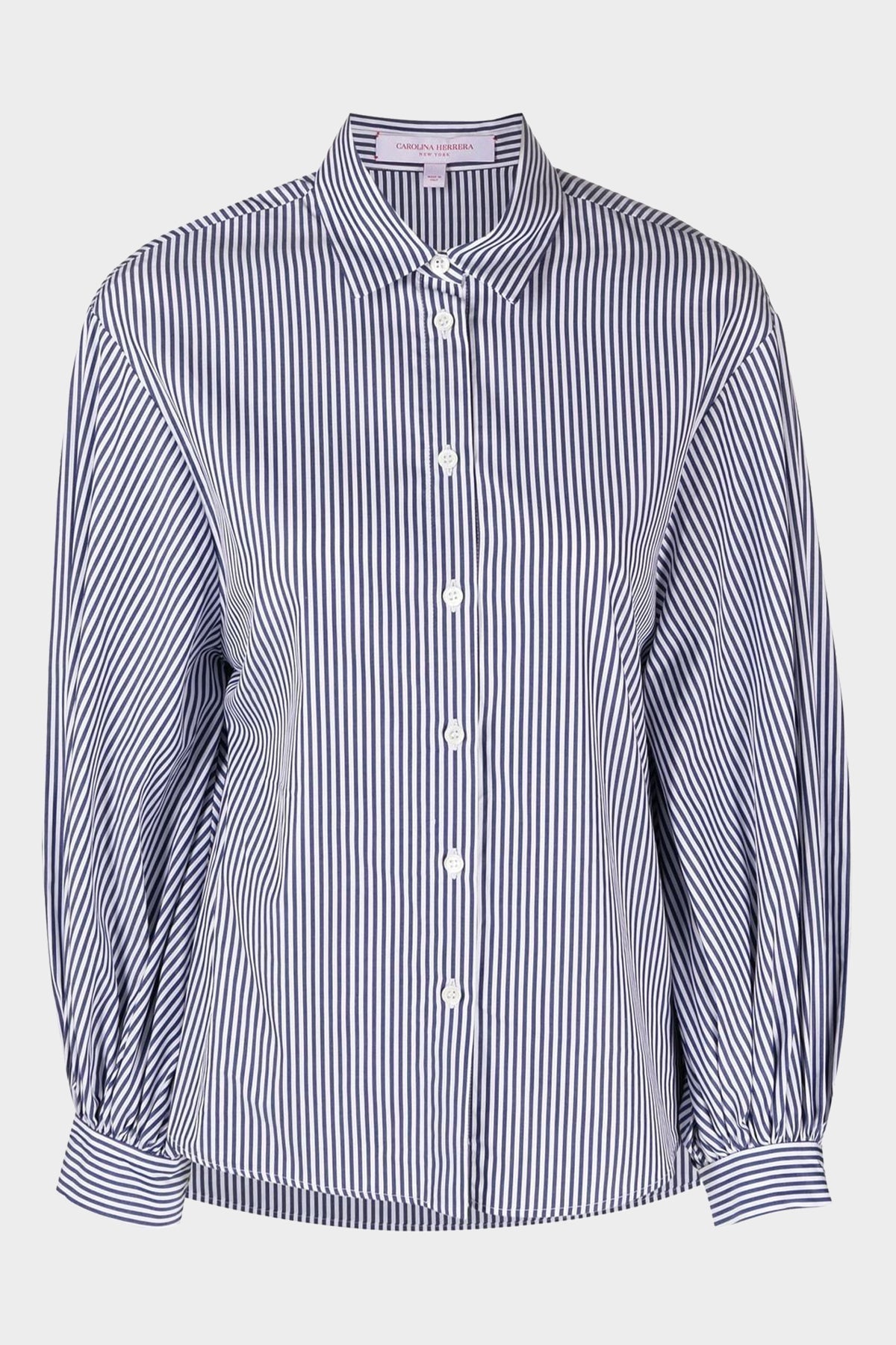 Balloon Sleeve Striped Shirt in White/Blue - shop-olivia.com