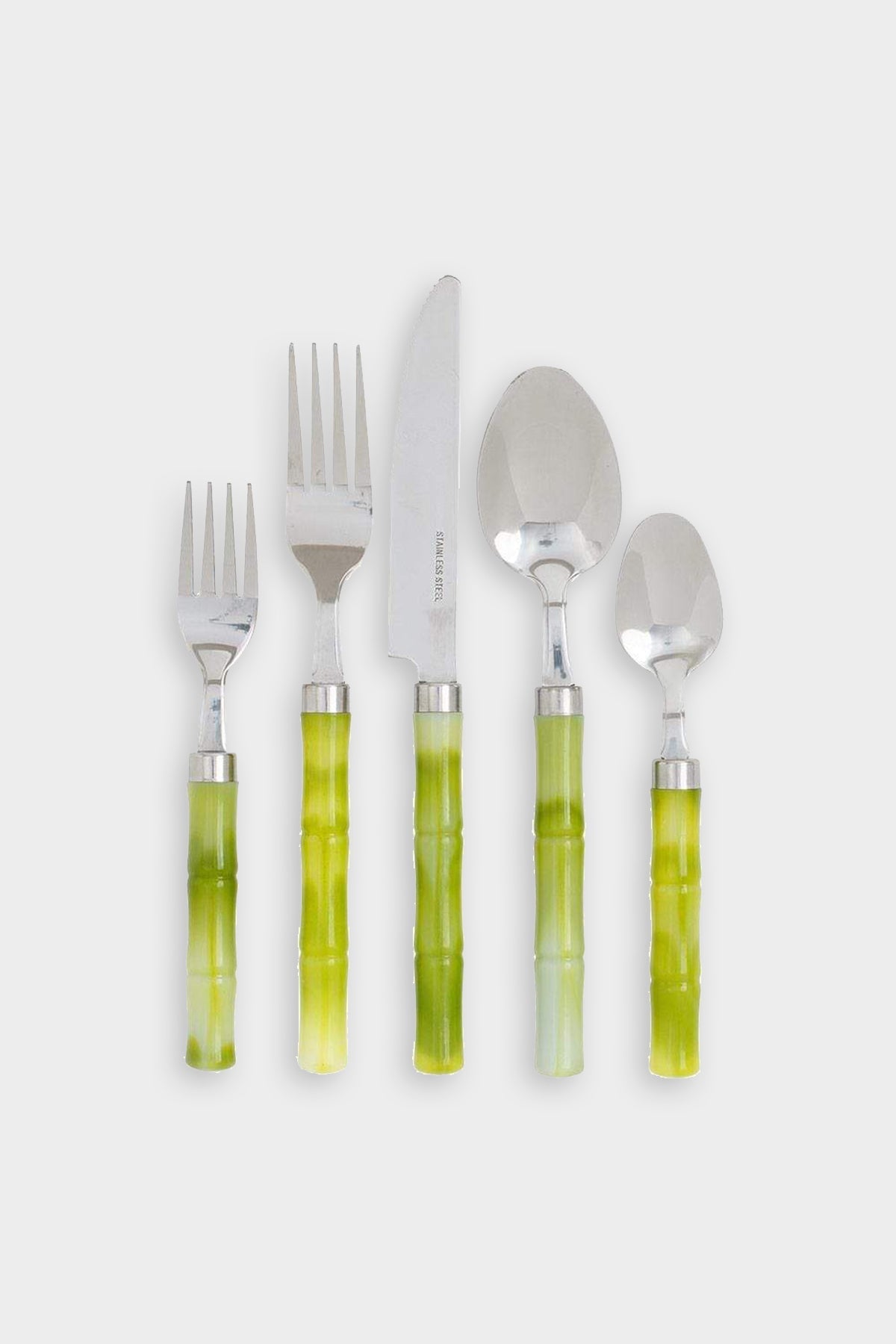 Bamboo Handle 5-Piece Stainless Steel Picnicware Set in Green - shop-olivia.com