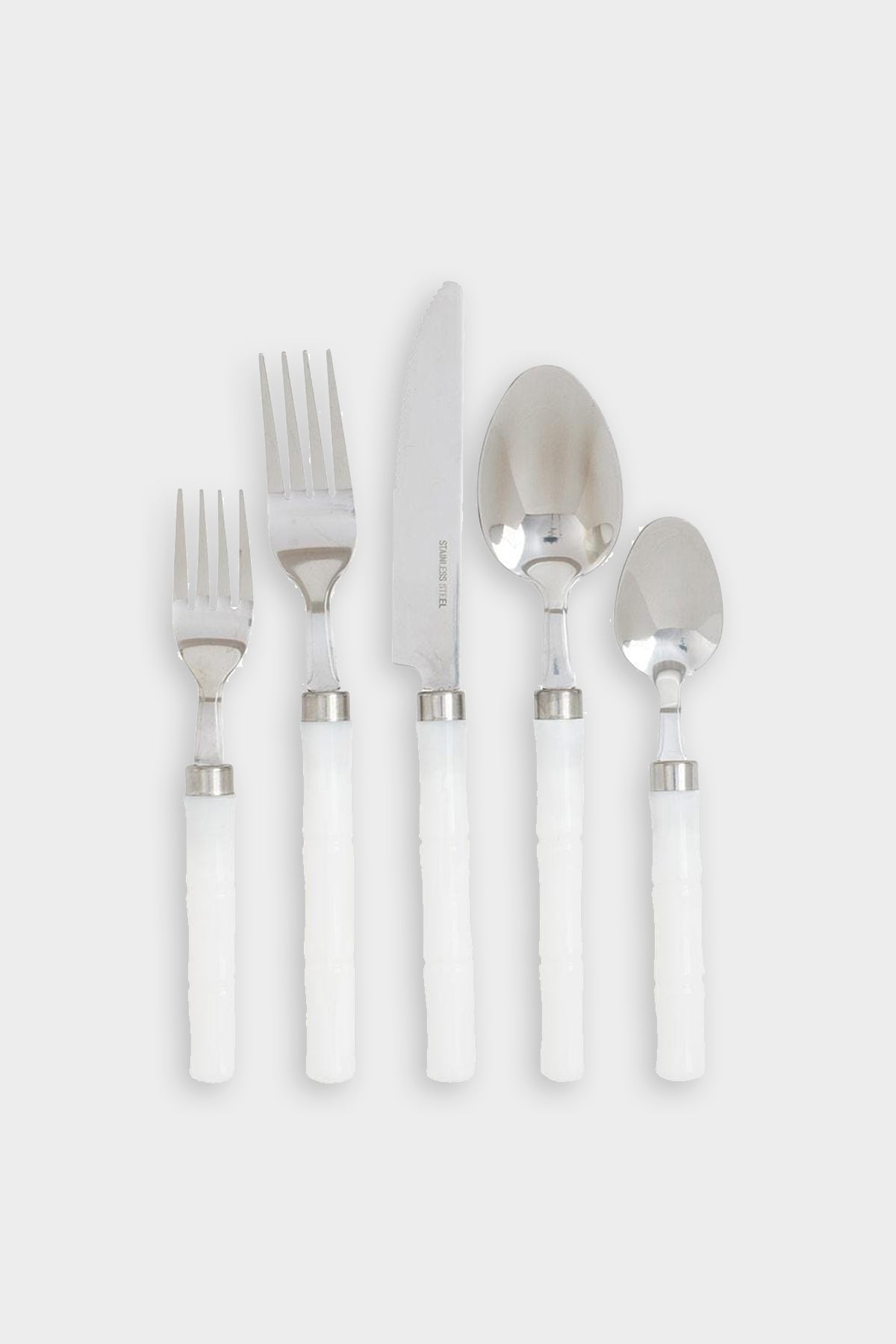 Bamboo Handle 5-Piece Stainless Steel Picnicware Set in White - shop-olivia.com
