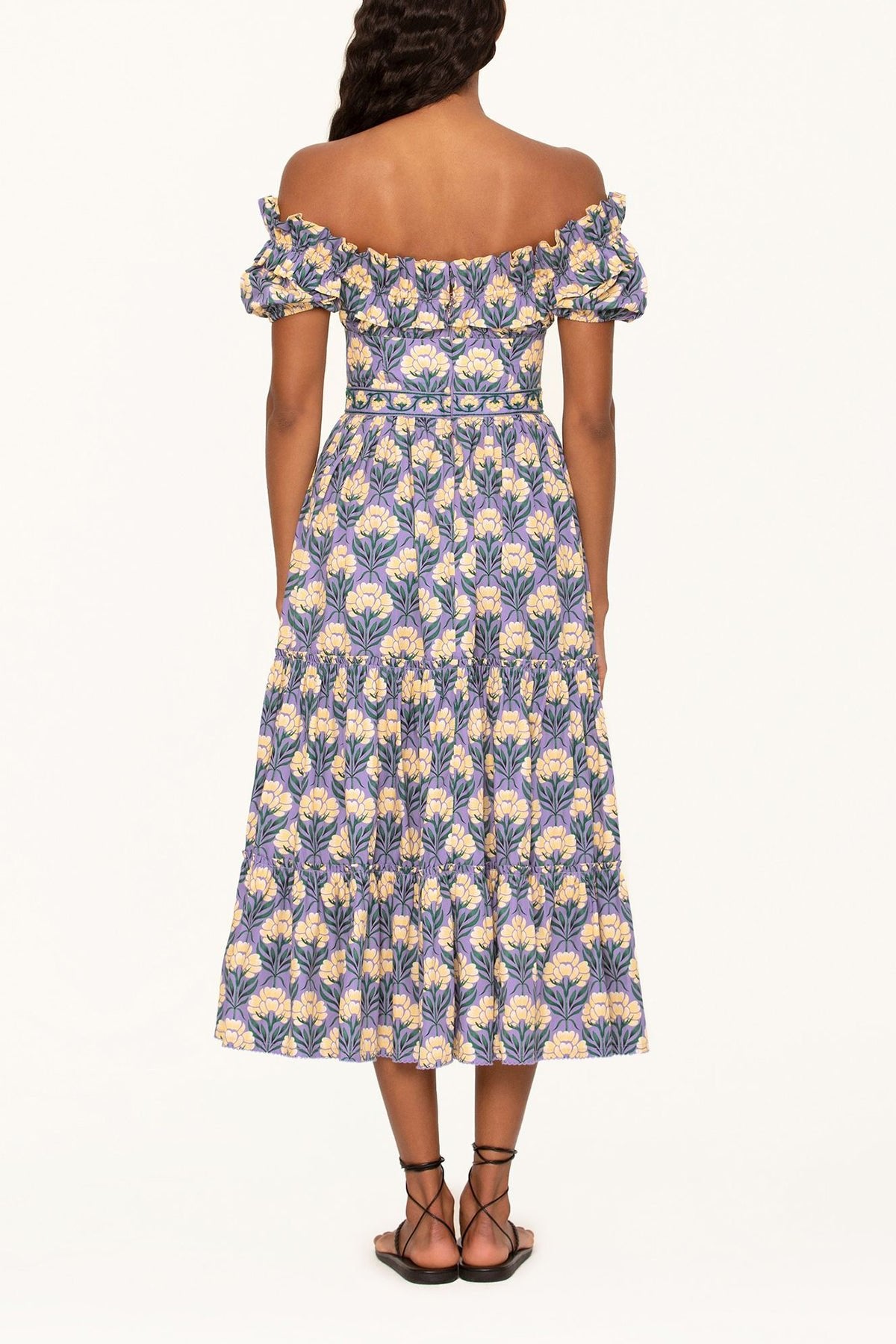 Agua by Agua Bendita Banana Acacias-printed Cotton Poplin Off-the-shoulder  Midi Dress in Blue | Lyst