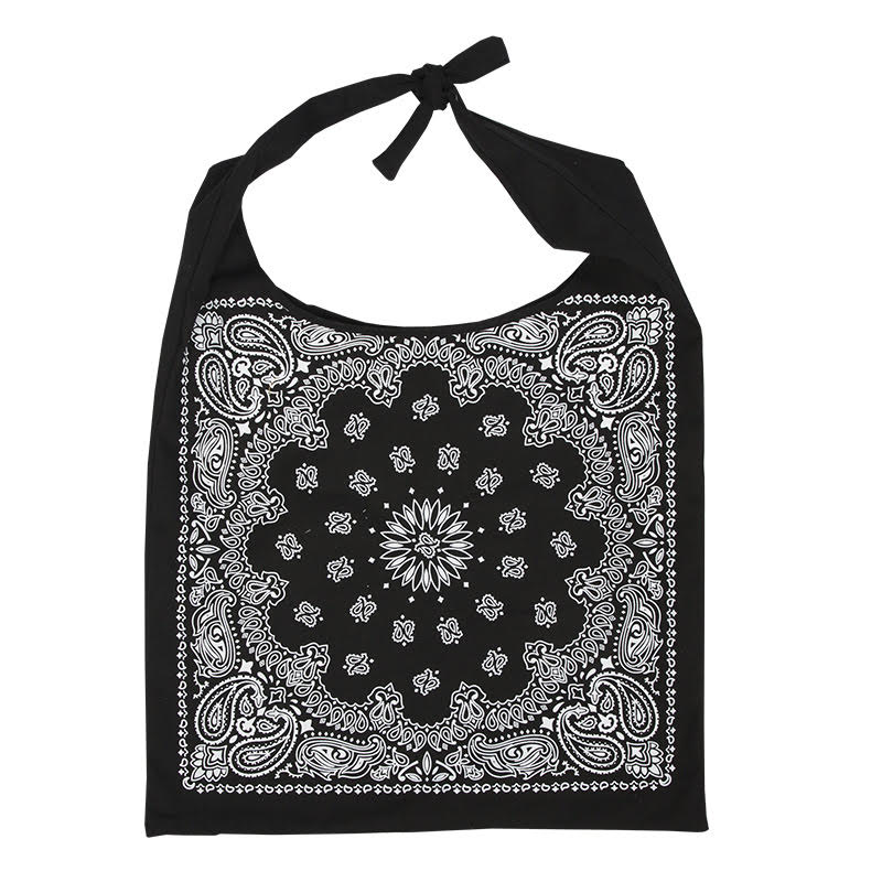 Bandana Print Large Shoulder Bag Black - shop-olivia.com