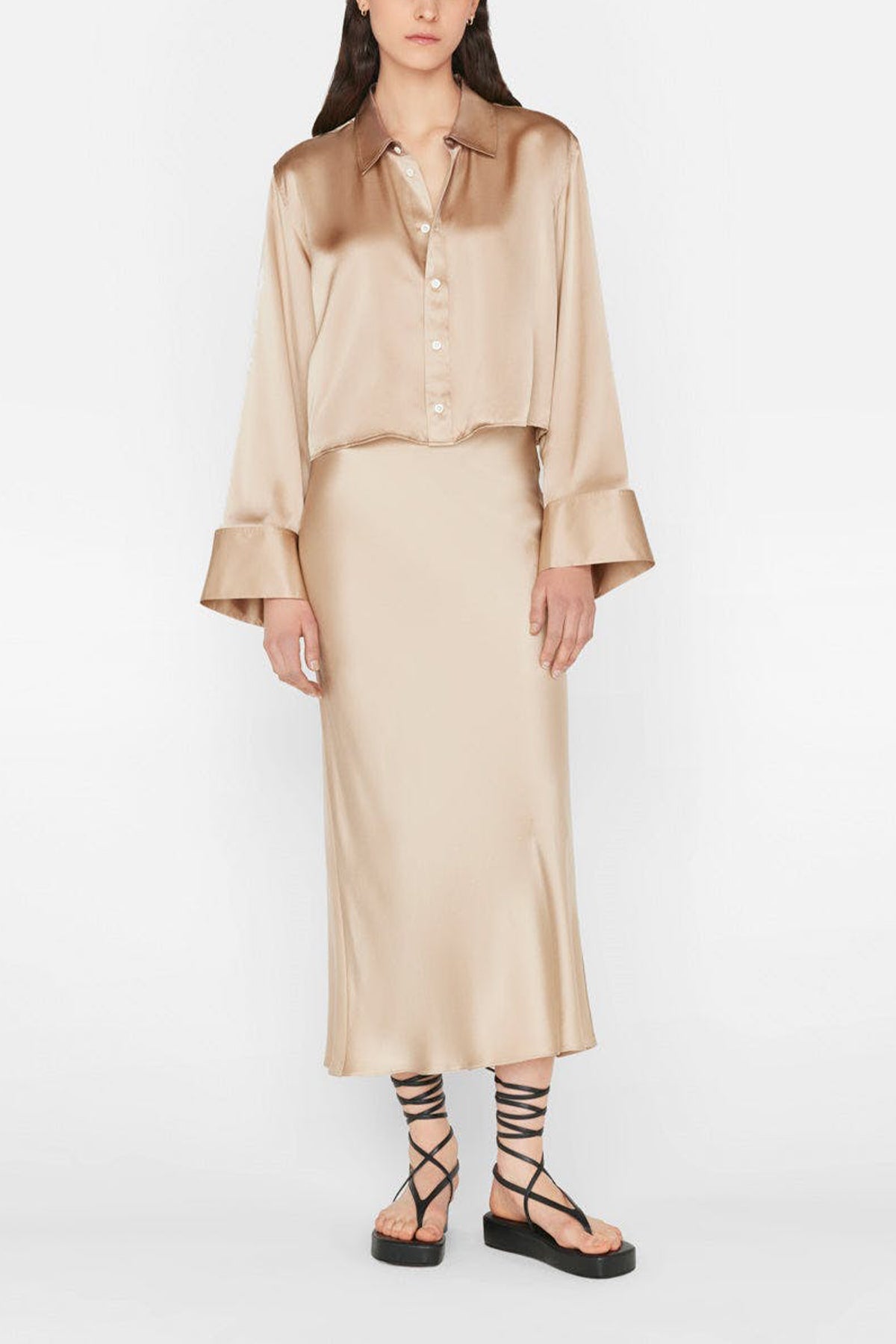 Bias Midi Skirt in Khaki Tan - shop-olivia.com