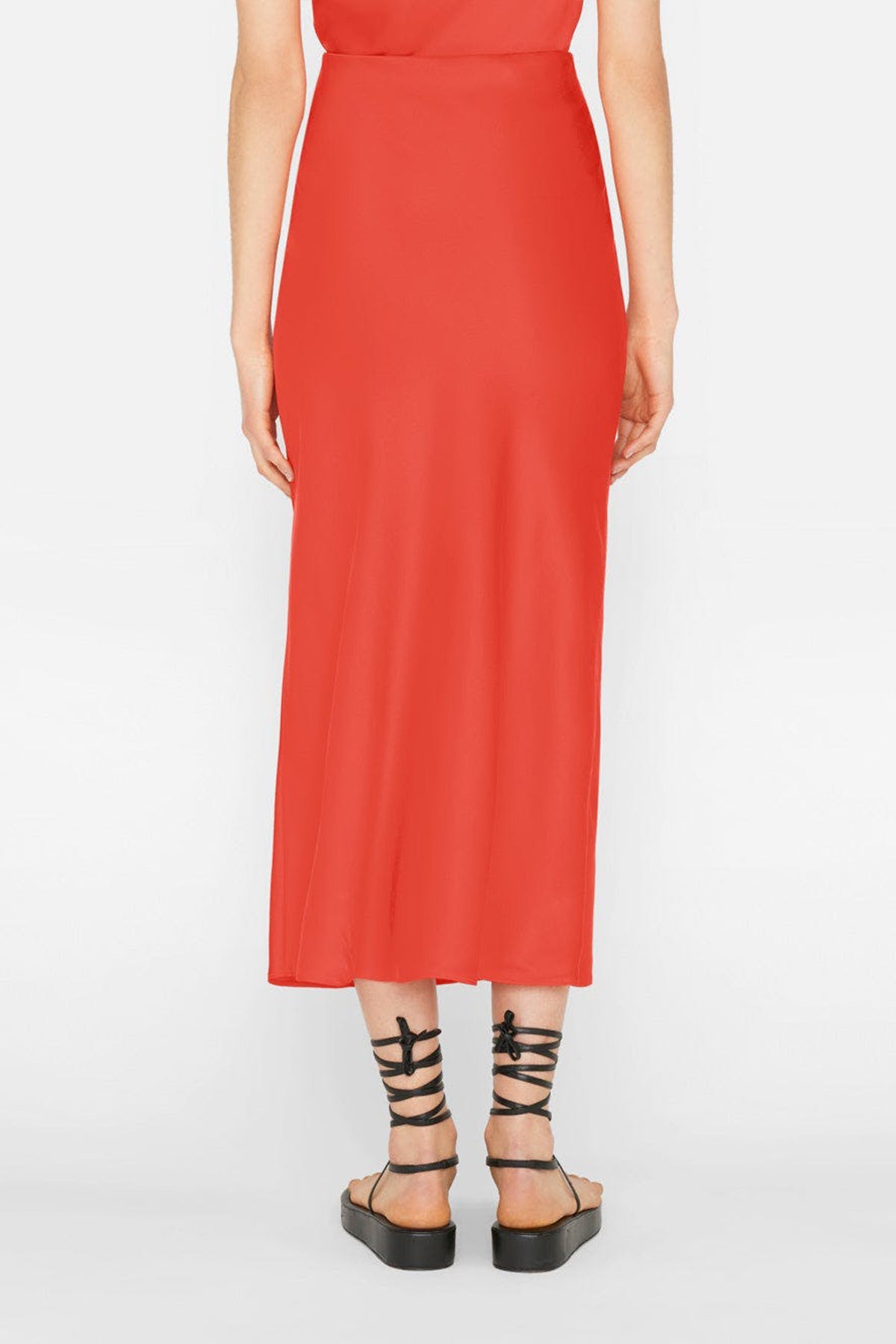 Bias Midi Skirt in Red Orange - shop-olivia.com