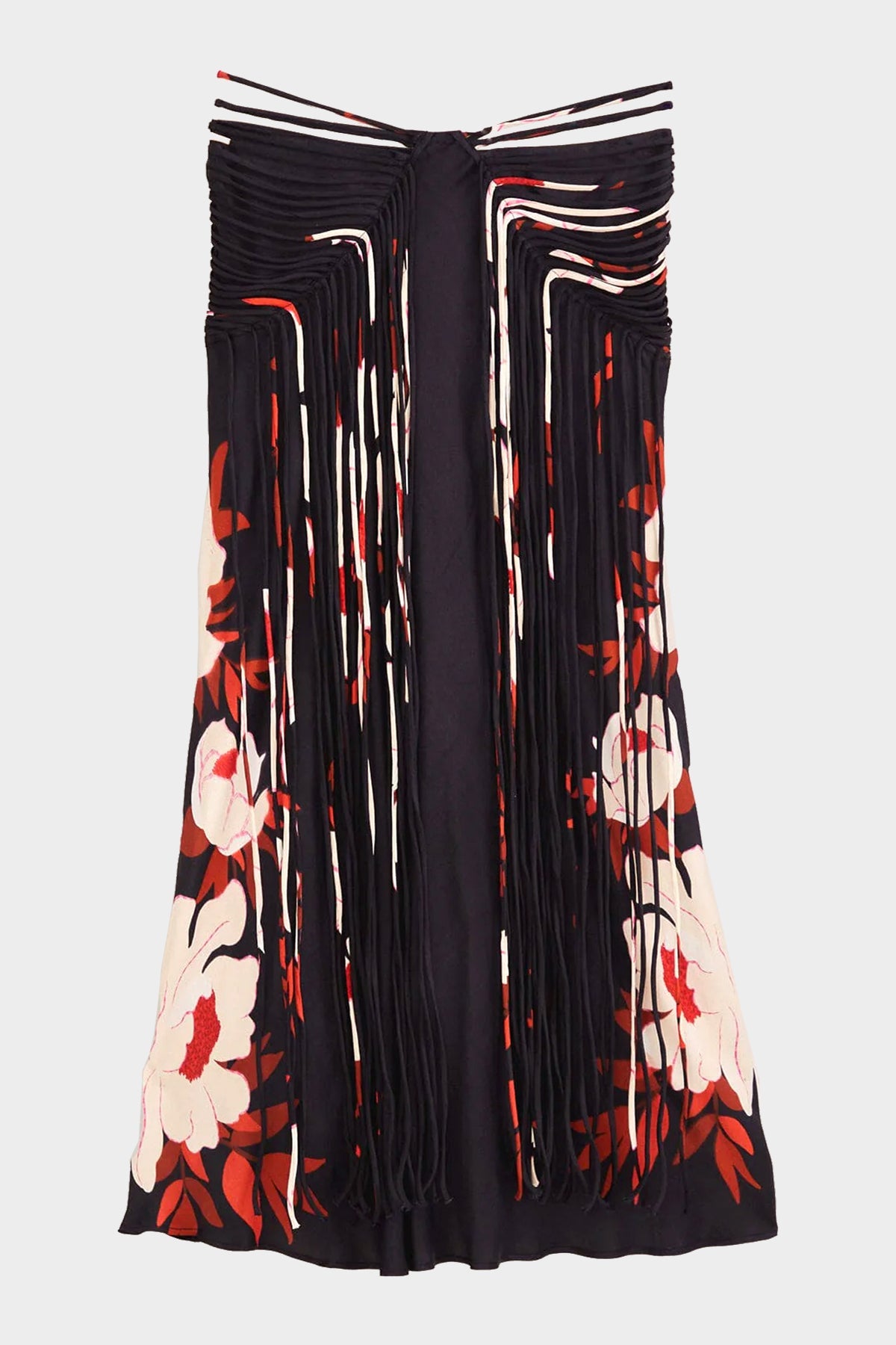 Black Peony Fringe Midi Skirt - shop-olivia.com