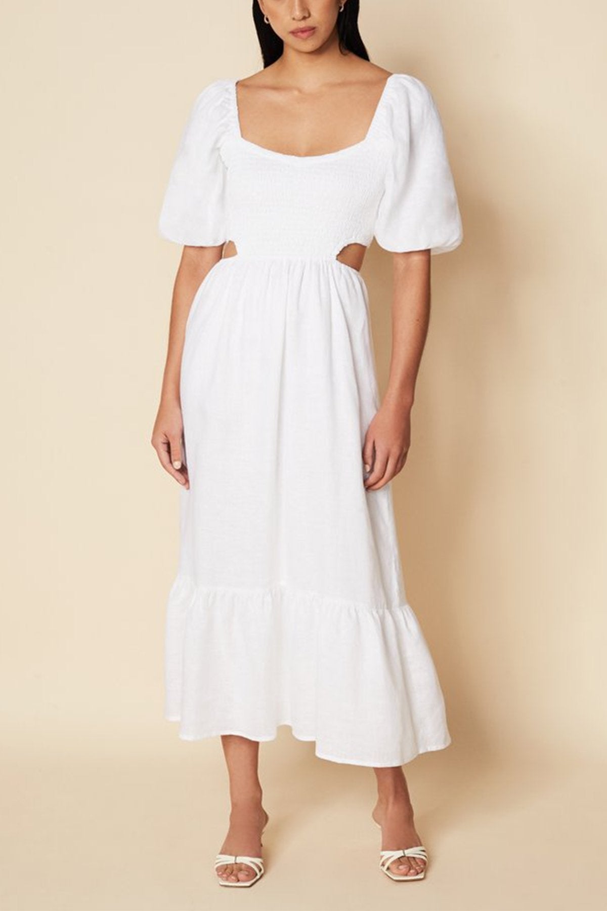 Bloom Midi Dress in Plain White - shop-olivia.com