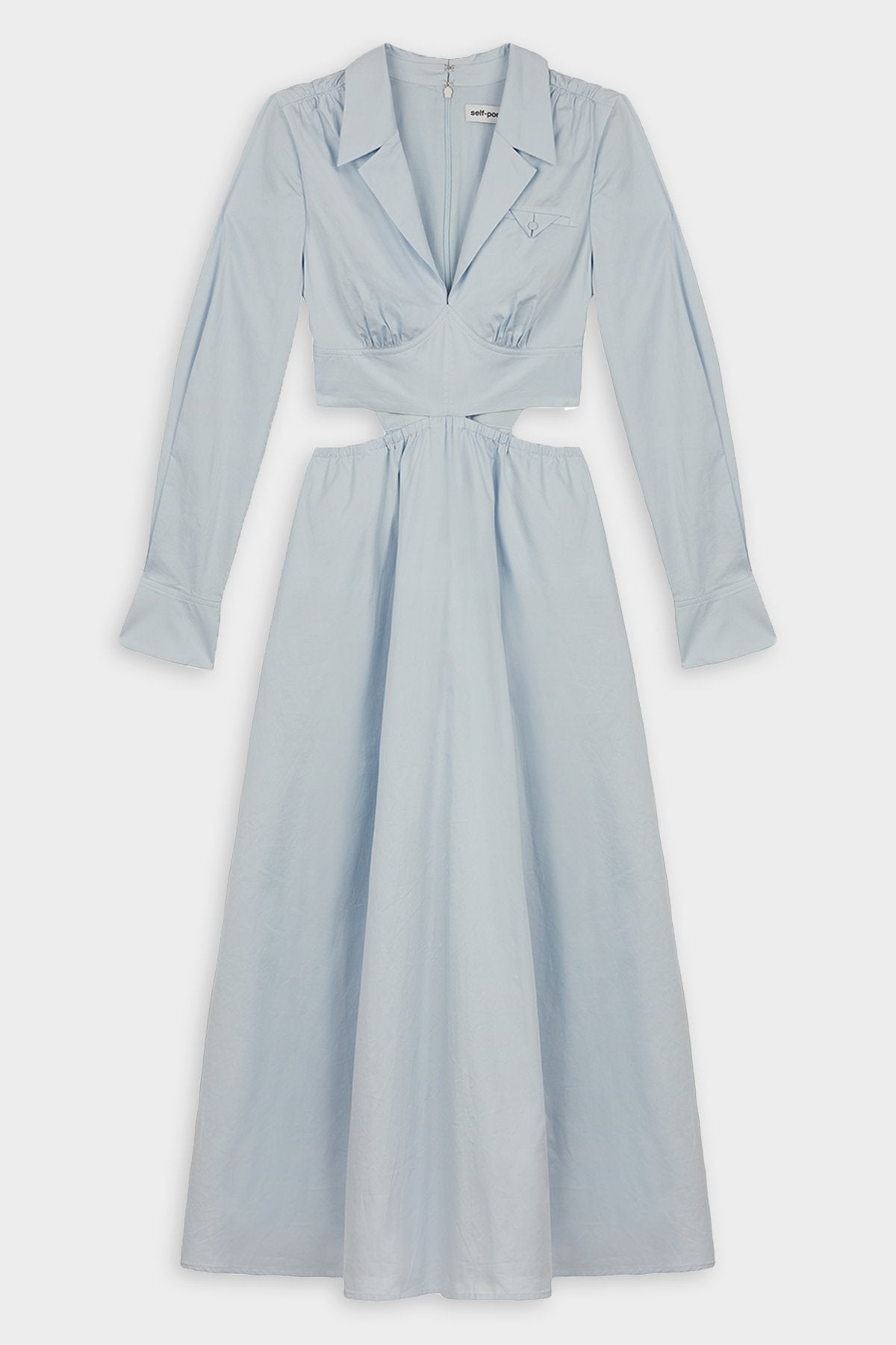 Blue Cotton Cut-Out Dress in Light Blue - shop-olivia.com