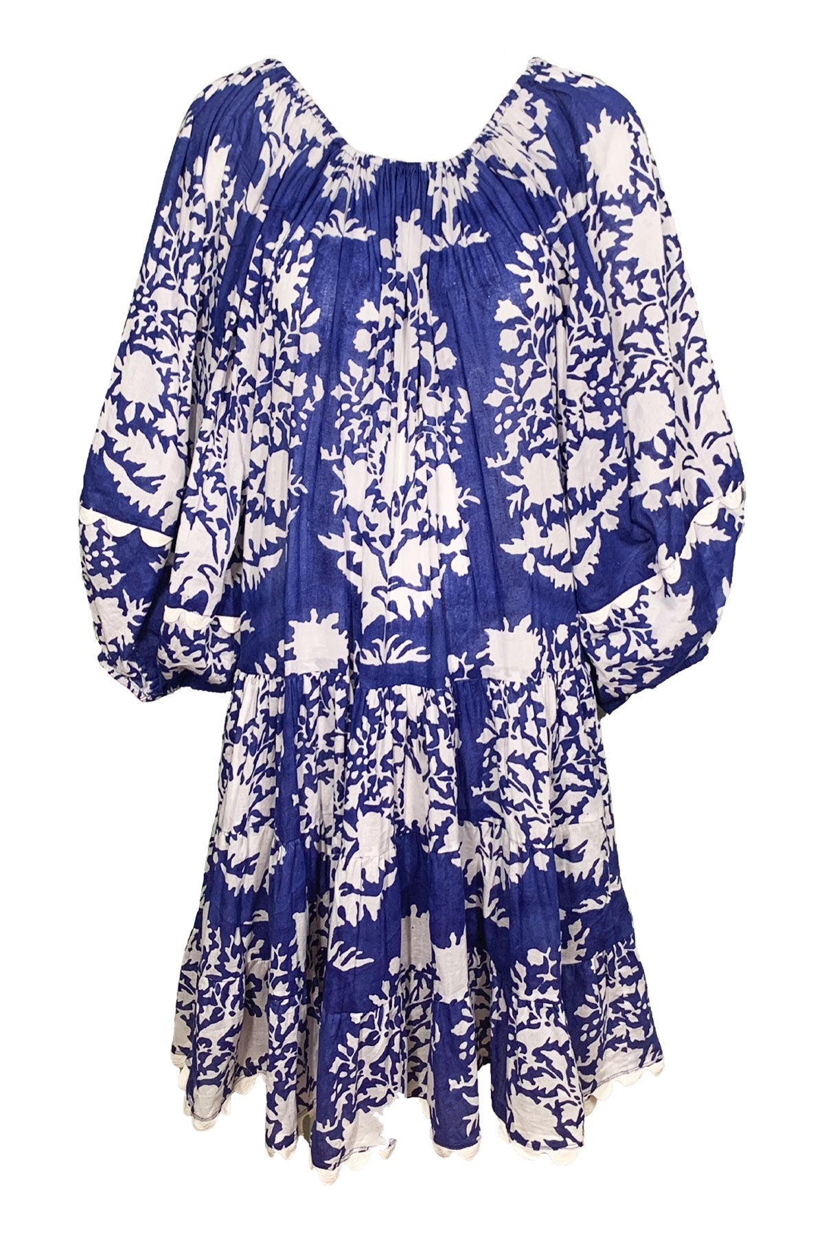 Boho Layer Dress In Palladio Block Print Blue - shop-olivia.com