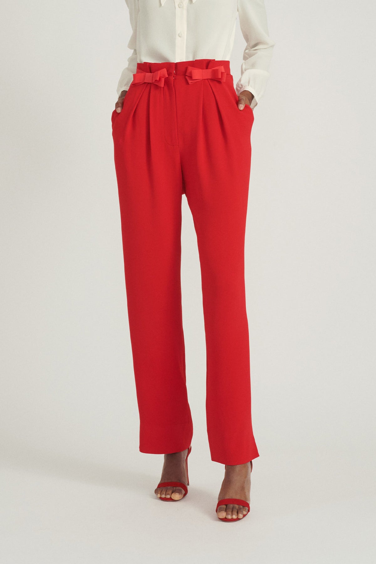 Bow Tulip Trousers in Scarlet - shop-olivia.com