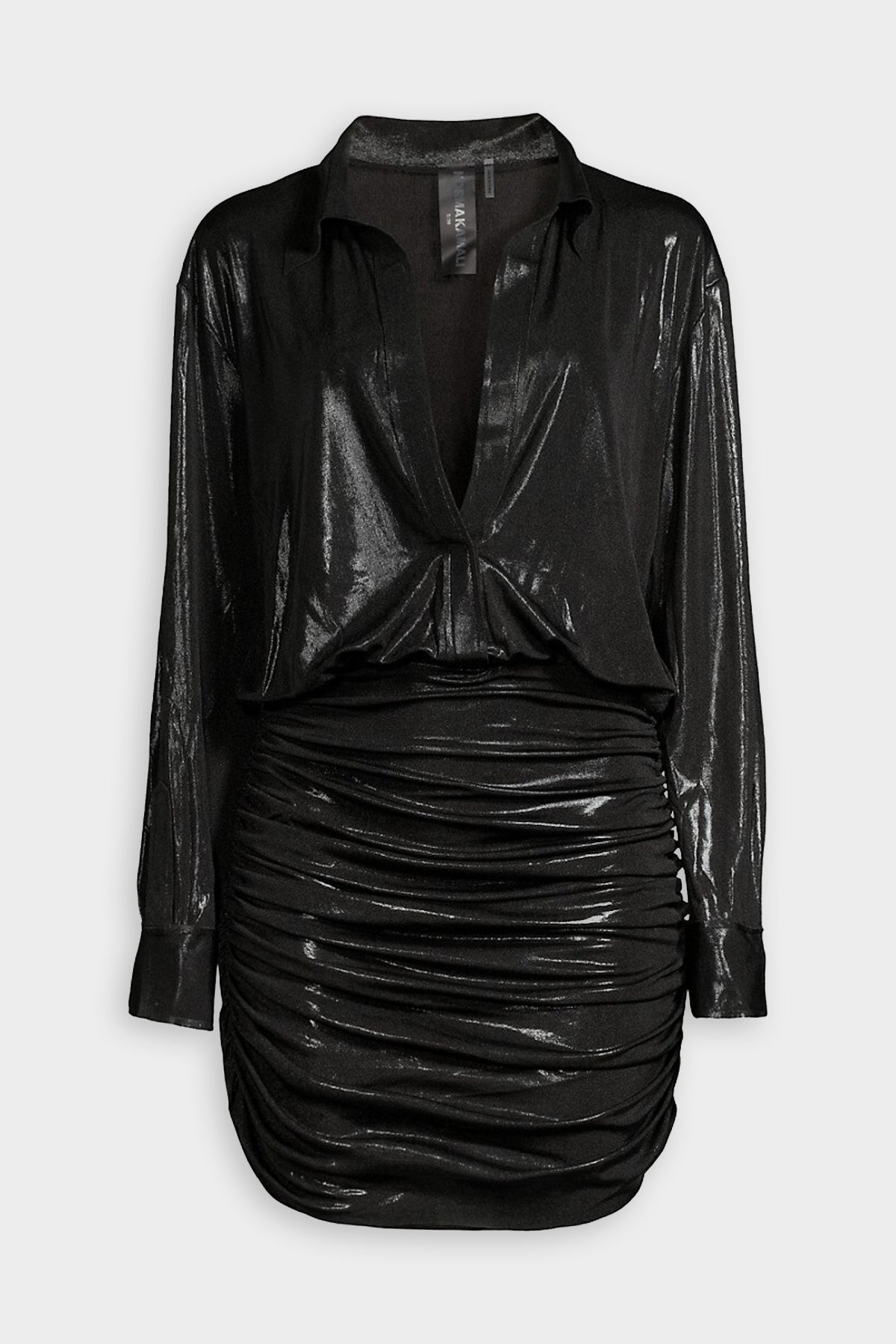 Boyfriend NK Shirt Shirred Skirt Dress in Metallic Black - shop-olivia.com