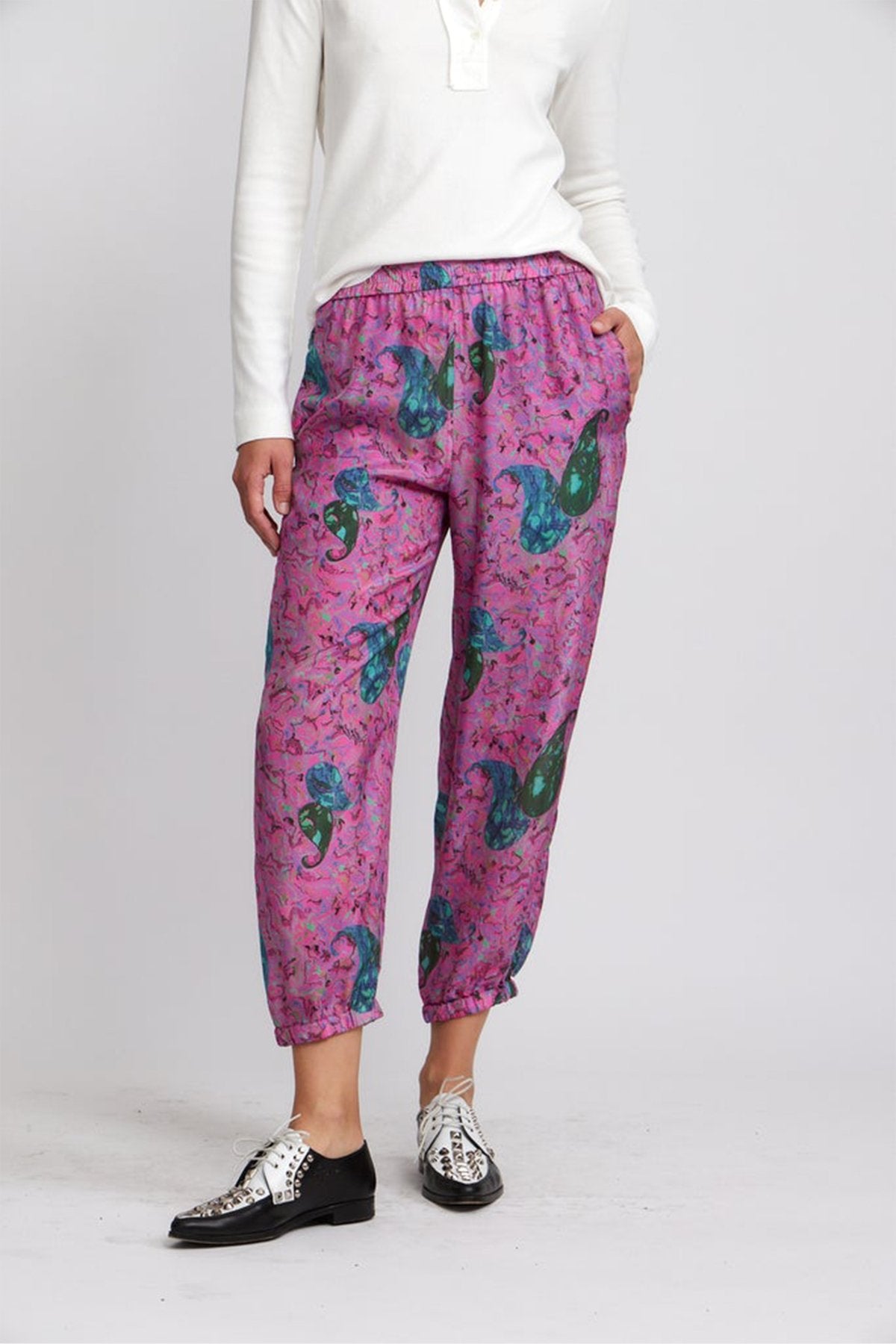 Boyfriend Trouser in Fuschia Paisley - shop-olivia.com