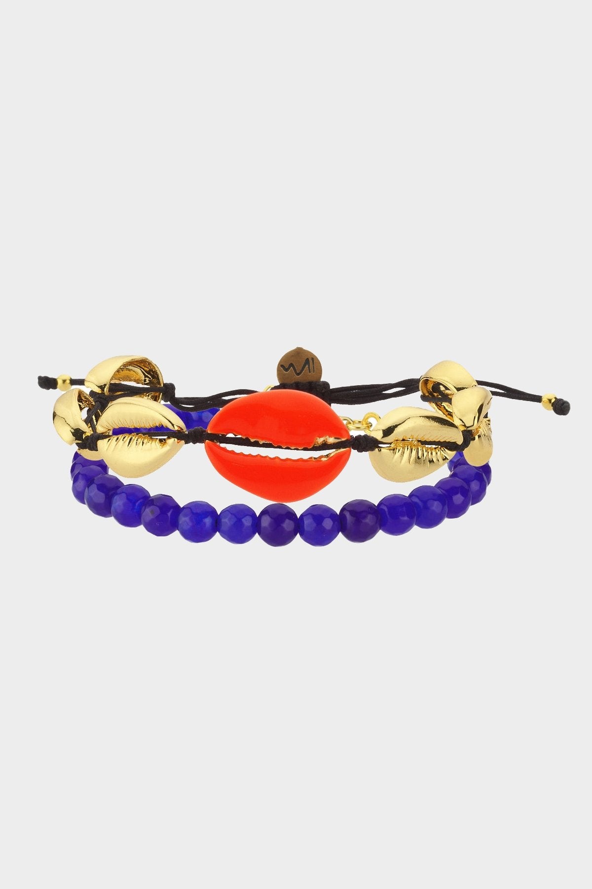 Bracelet Set Biarritz in Orange Shell Blue Beads Combi - shop-olivia.com