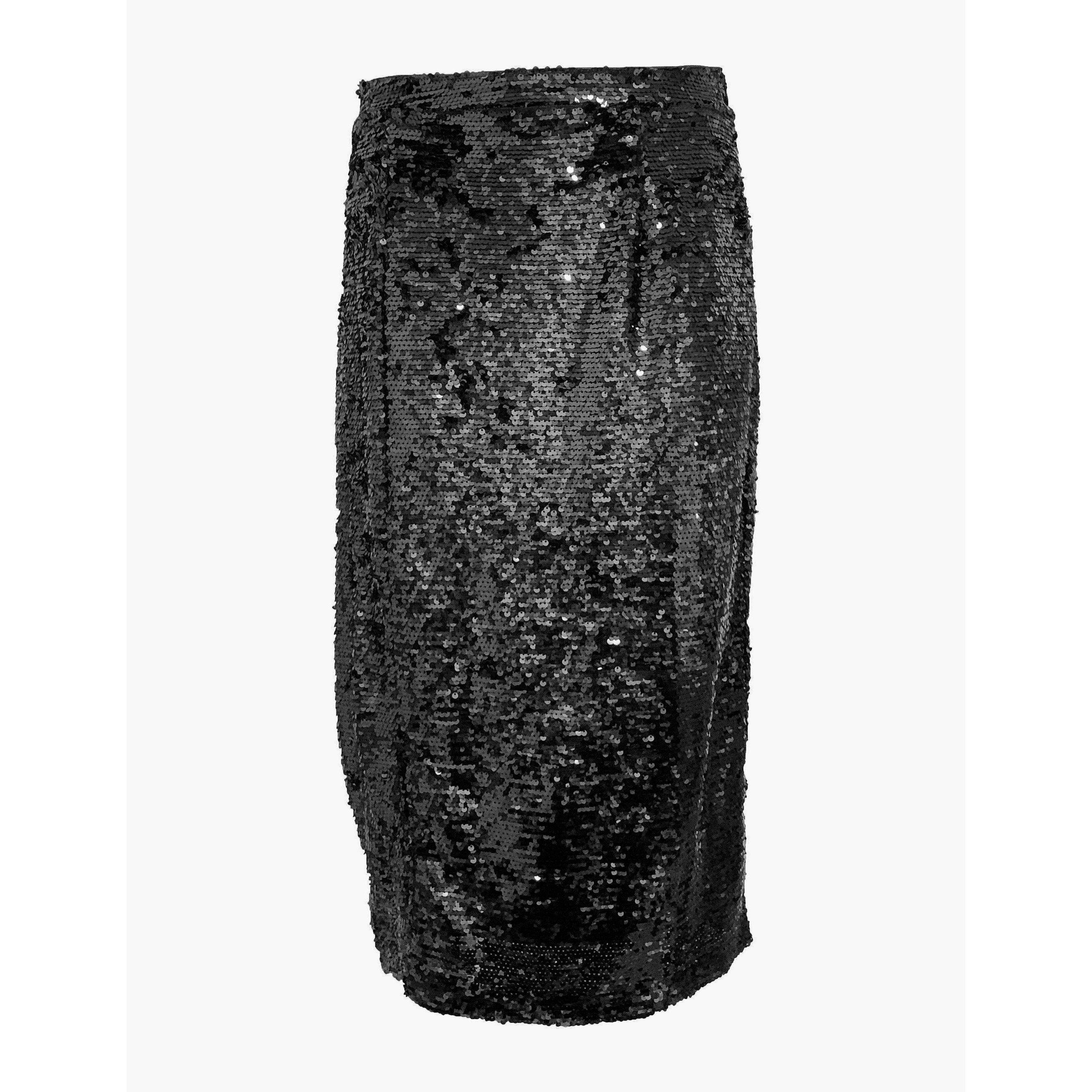Bright Night Sequin Midi Skirt Black - shop-olivia.com