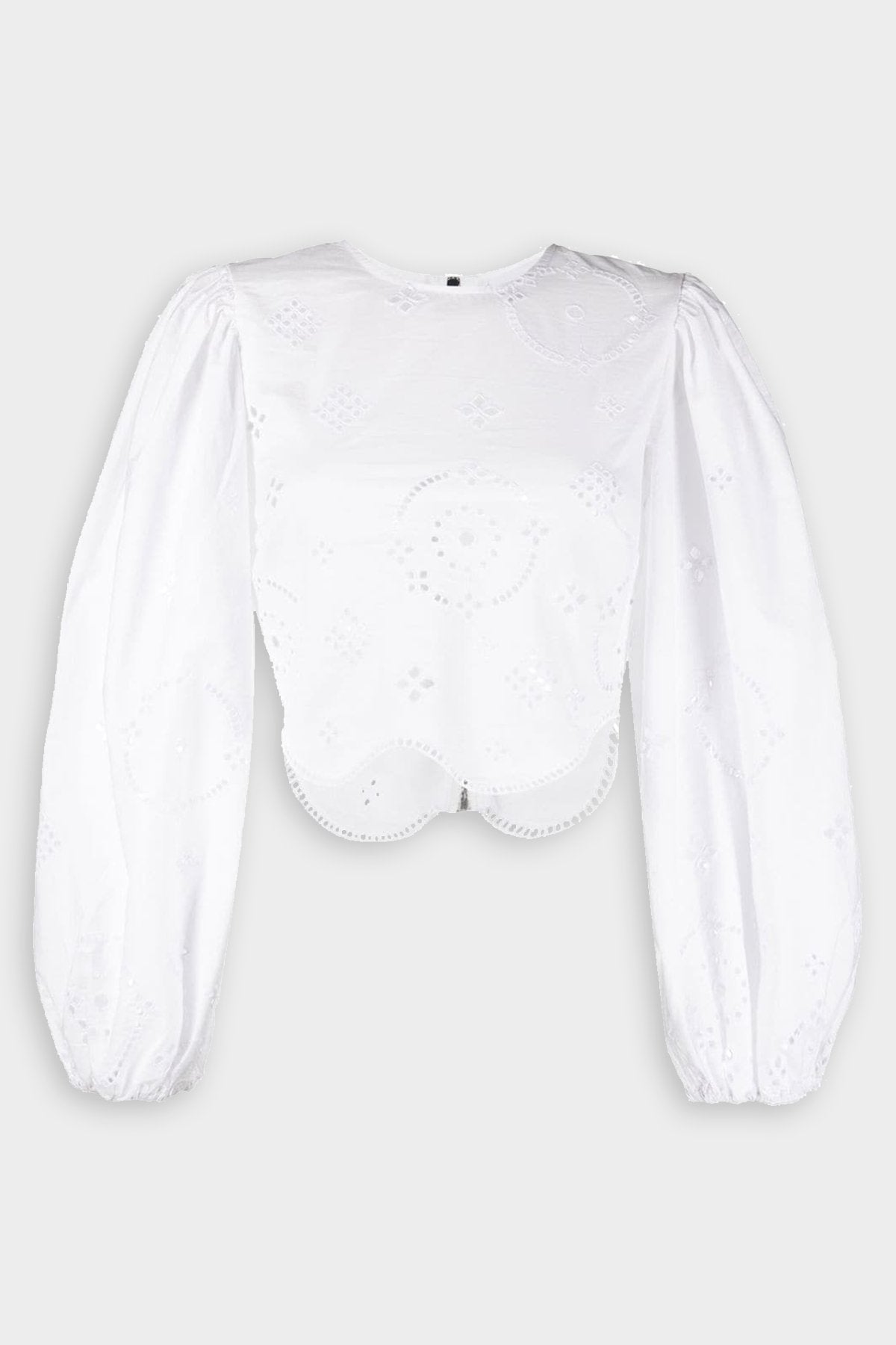 Broderie Anglaise Cropped Blouse in Bright White - shop-olivia.com