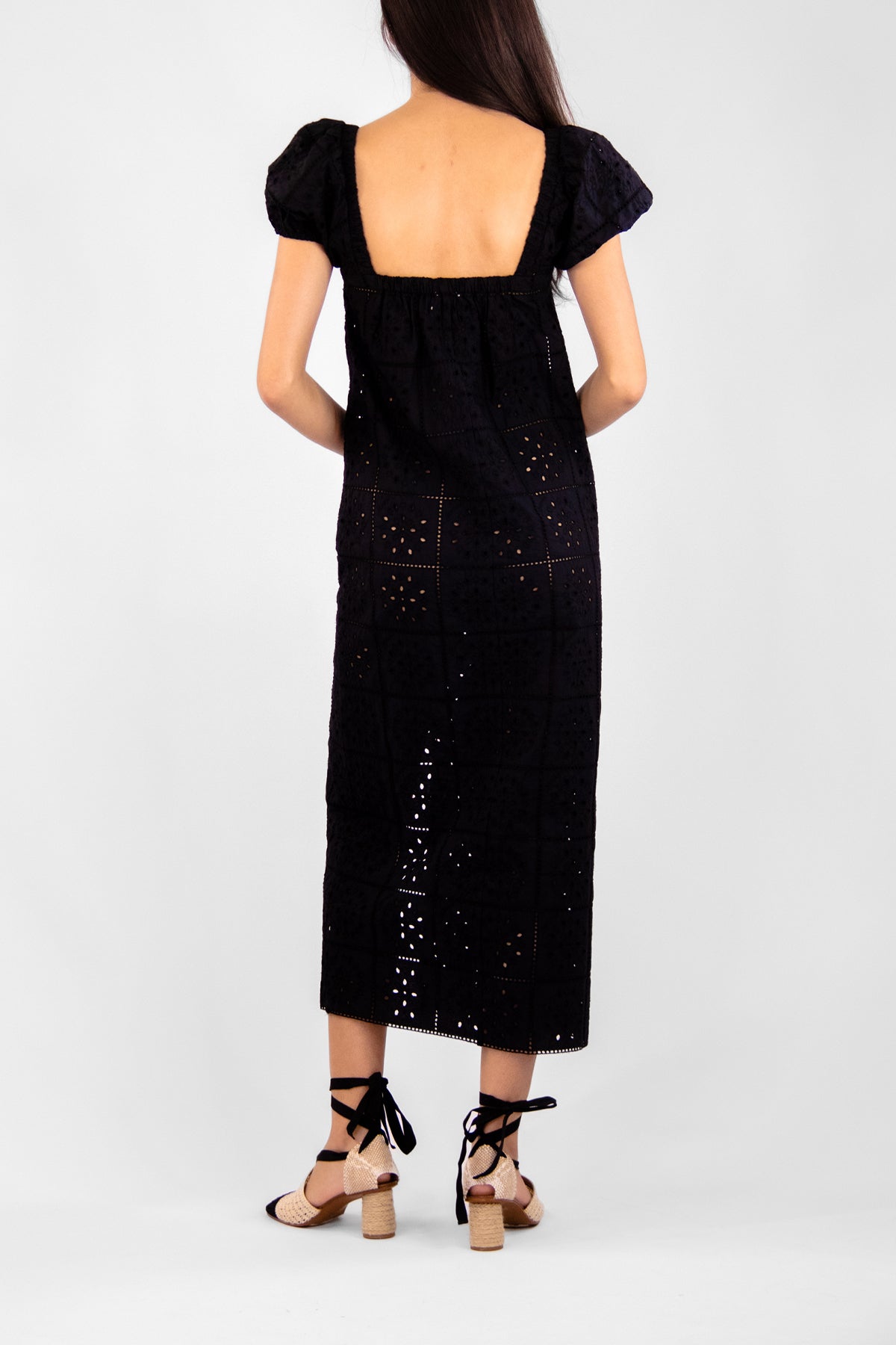 Broderie Anglaise Midi Dress in Black - shop-olivia.com