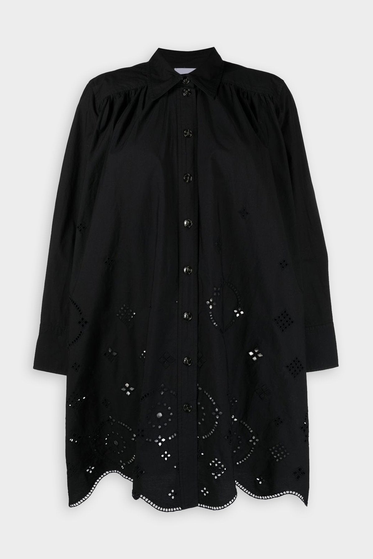 Broderie Anglaise Shirt Mini Dress in Black - shop-olivia.com