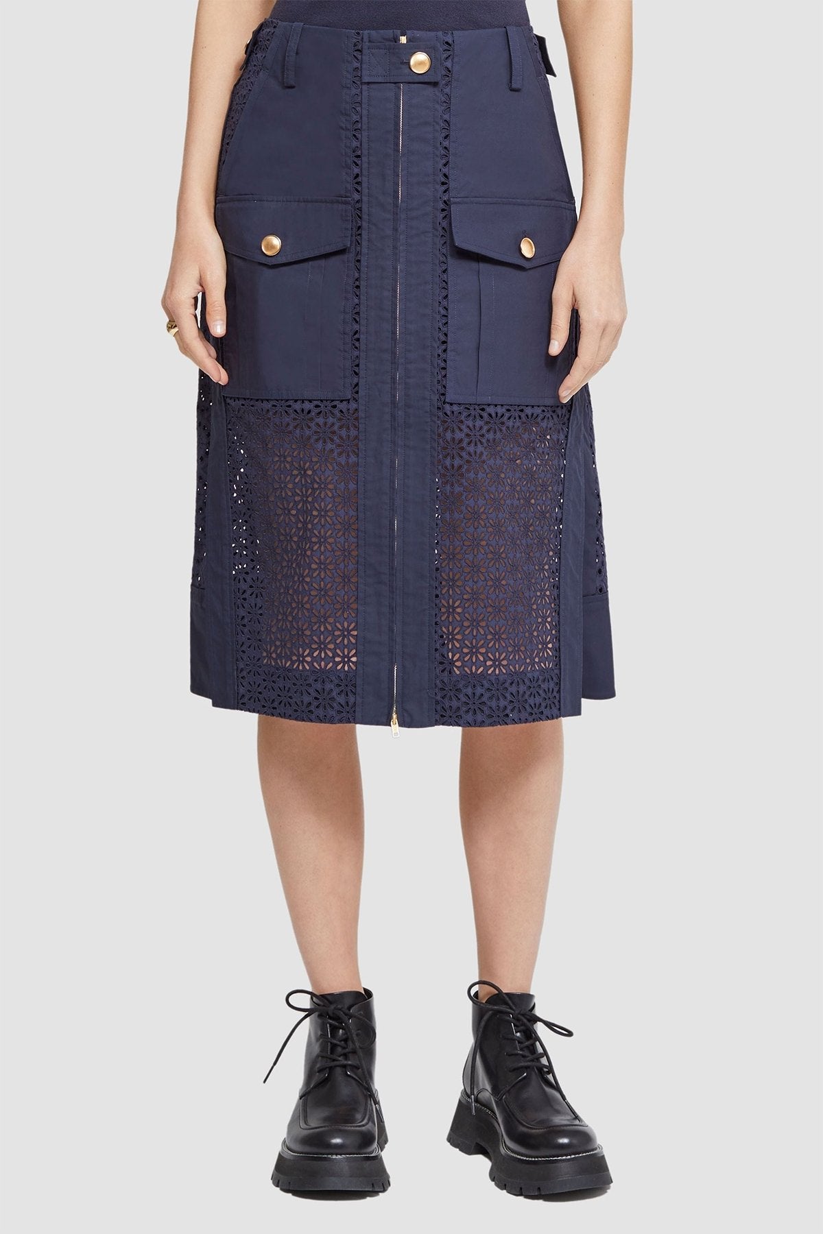 Broderie Anglaise Utility Skirt in Midnight - shop-olivia.com