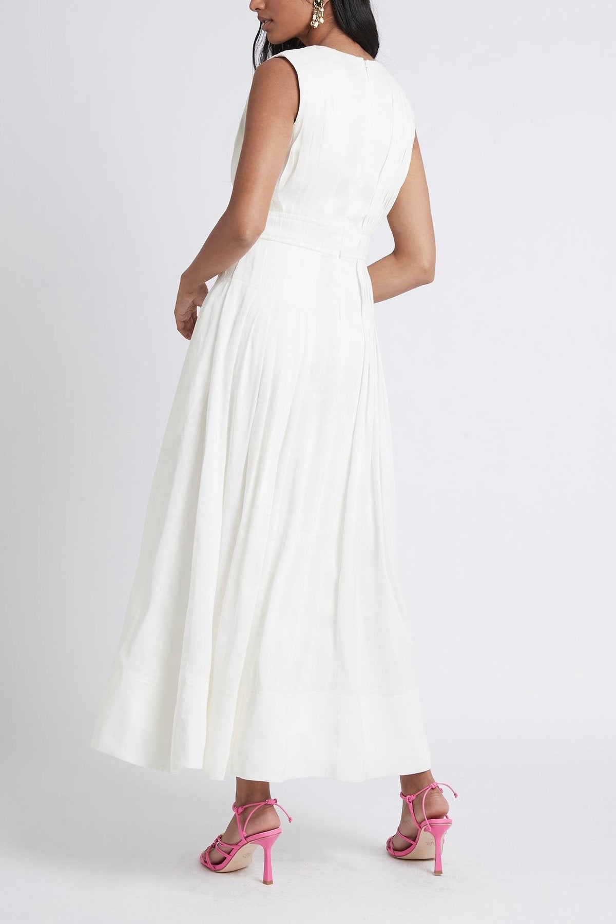 Caliente High Neck Midi Dress in Ivory - shop-olivia.com