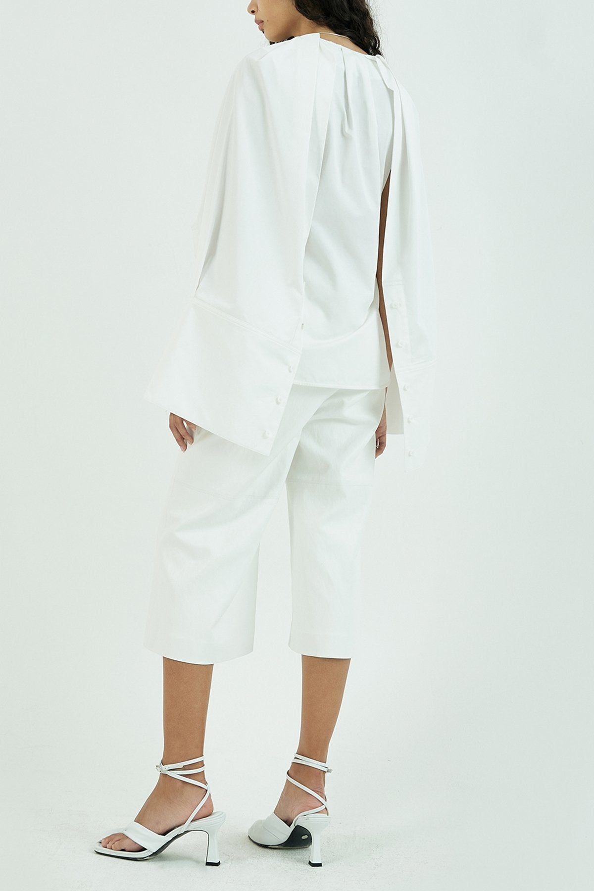 Cape Overlay Button Up Cotton Blouse in Ivory - shop-olivia.com