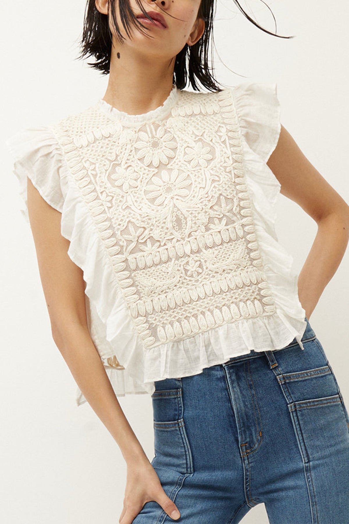 Capriana Embroidered Top in Off White - shop-olivia.com