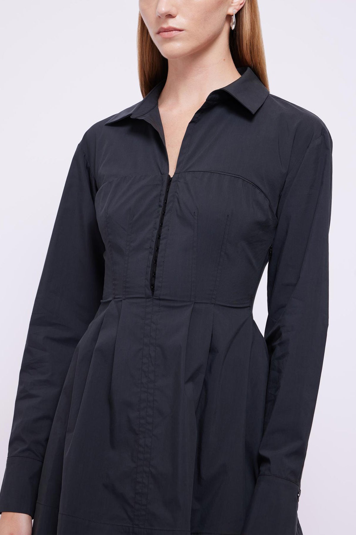 Carolyn Long Sleeve Bustier Mini Dress in Black - shop-olivia.com