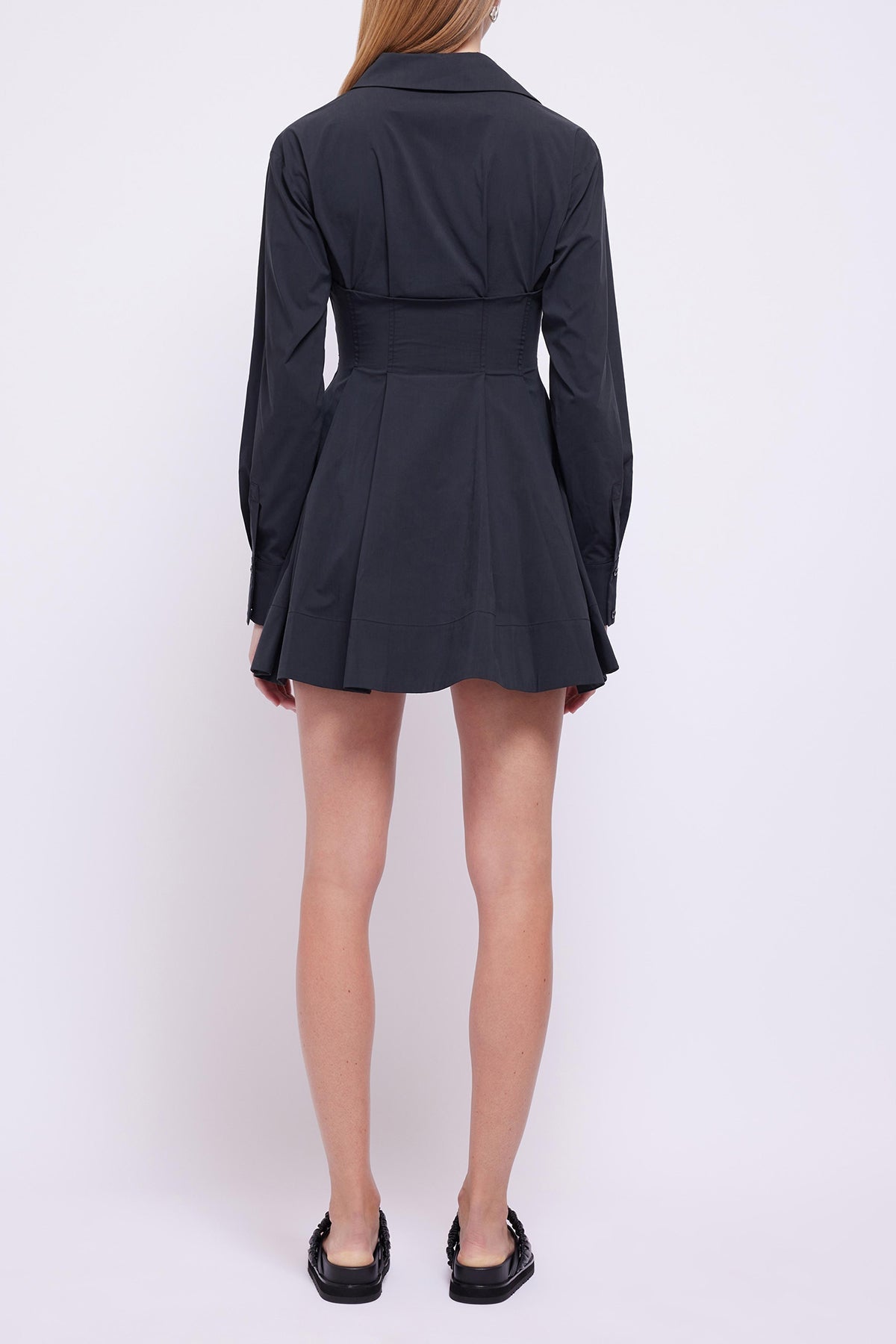Carolyn Long Sleeve Bustier Mini Dress in Black - shop-olivia.com