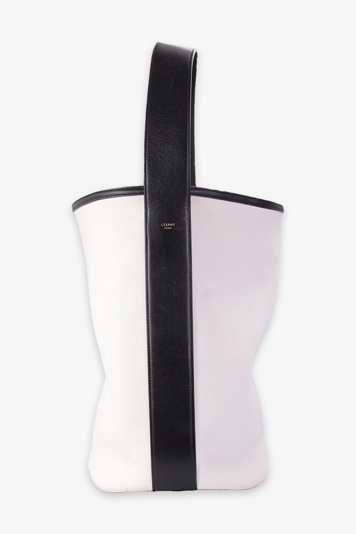 Celine Beige Canvas Shoulder Bag with Black Leather Strap - shop-olivia.com