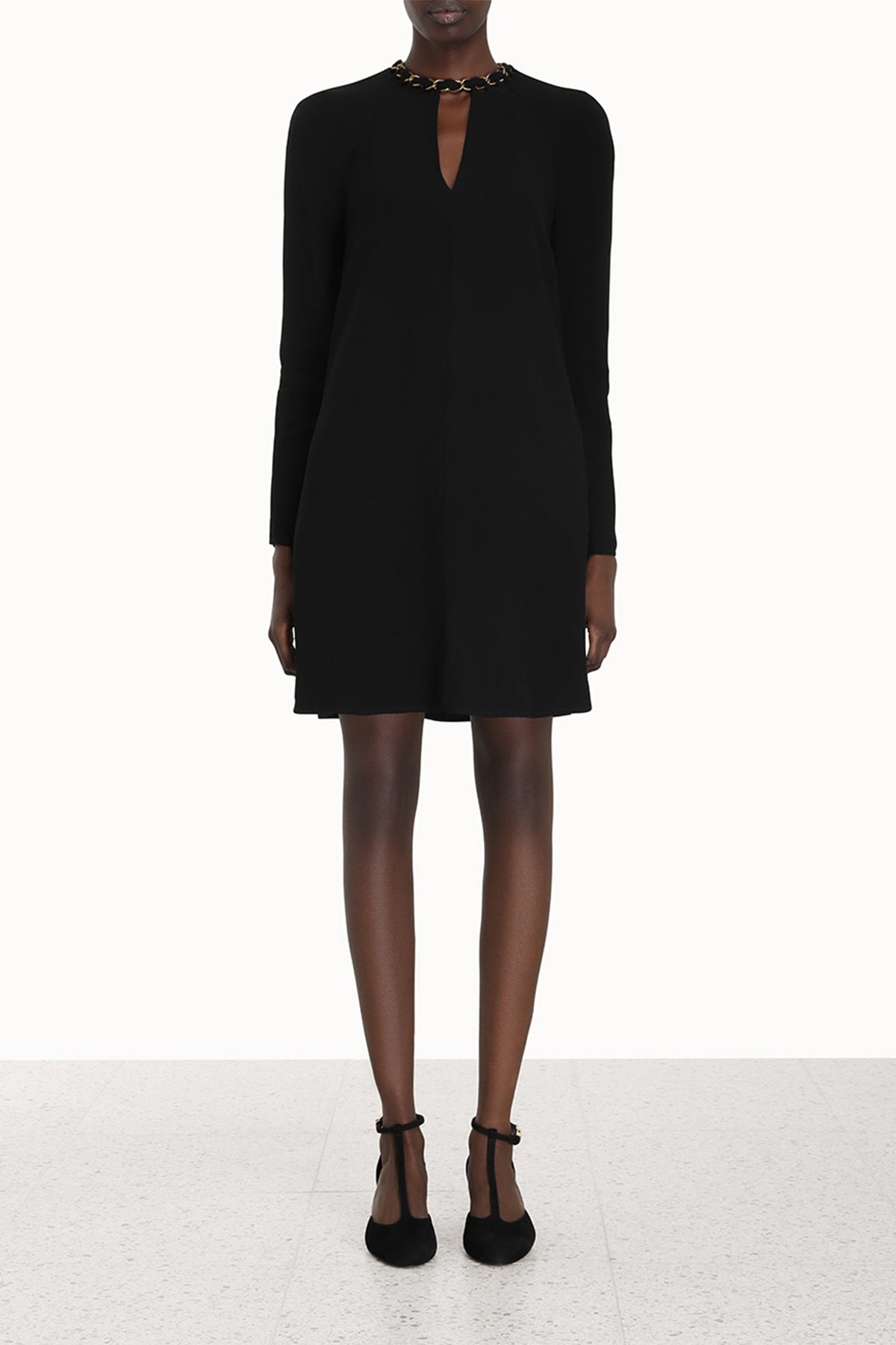 Chain Embellished Mini Dress in Black - shop-olivia.com