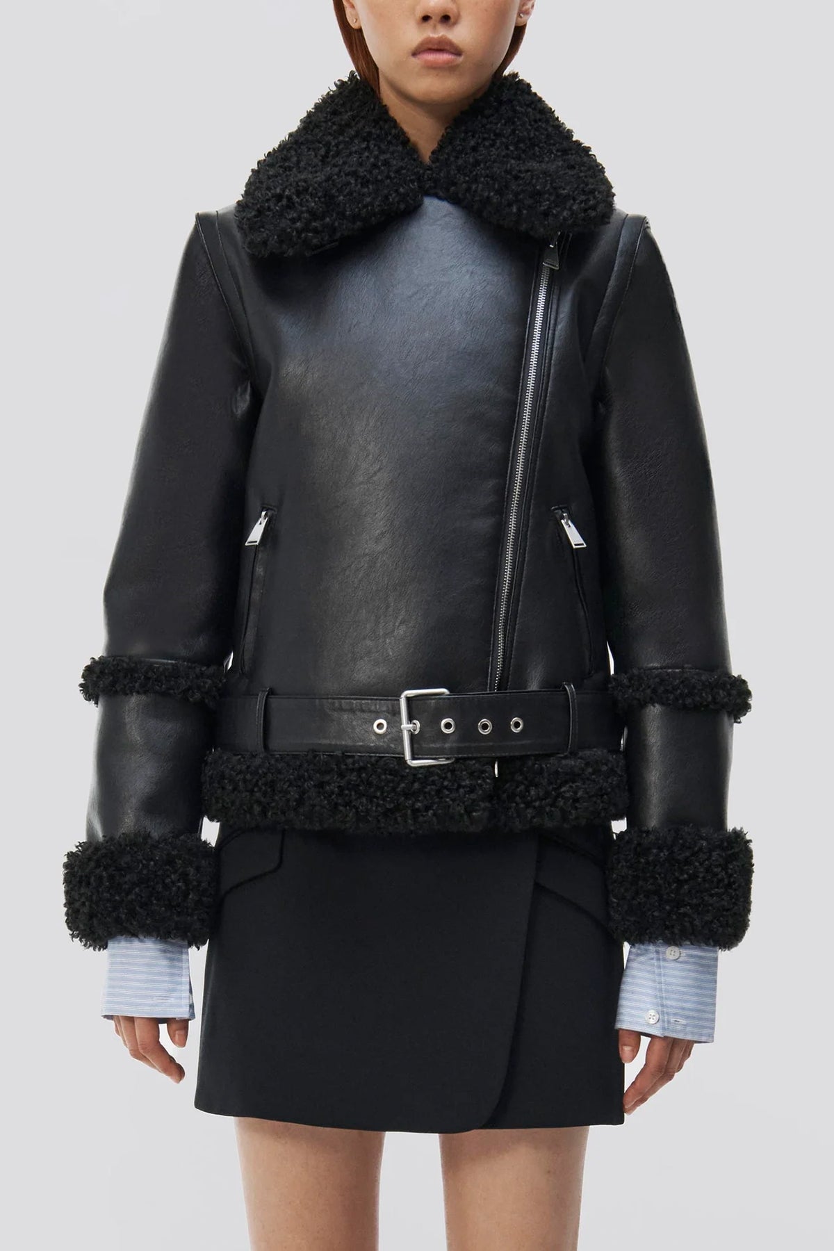 Charleston Sherpa Jacket with Removable Sleeves in Black - shop-olivia.com