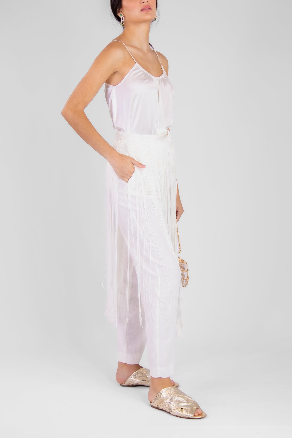 Chic Linen Cavas High Waist Pants in White - shop-olivia.com