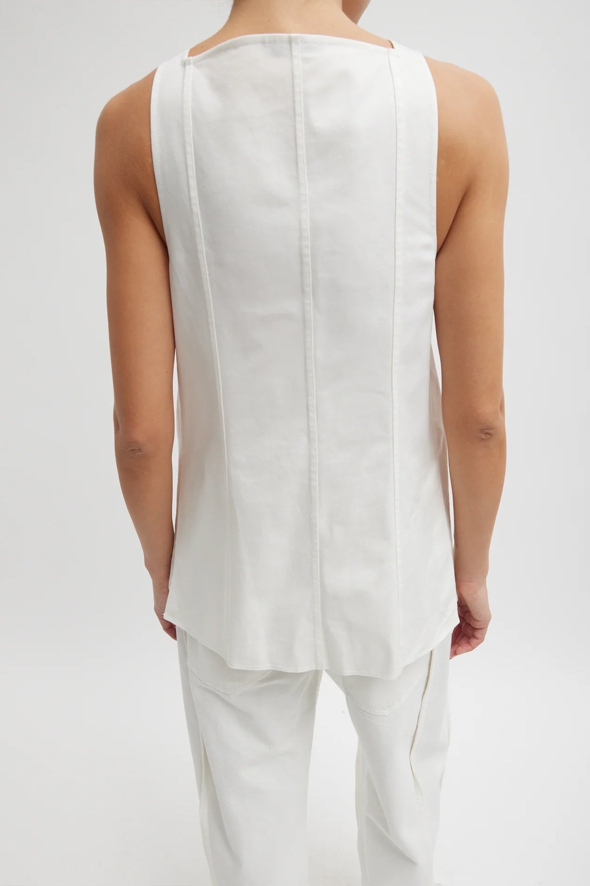 Chino Slit Front Sleeveless Tunic in White - shop-olivia.com