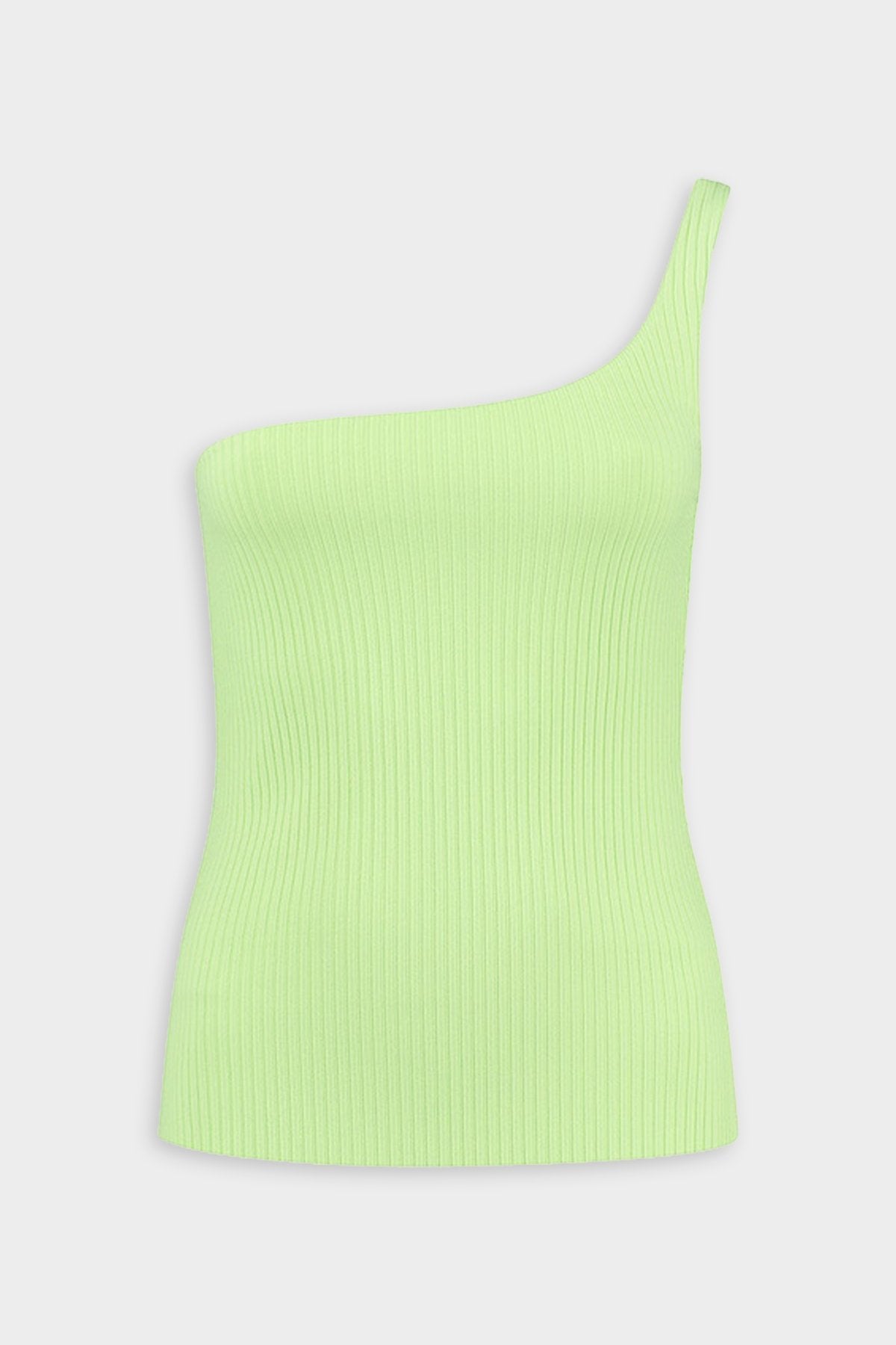 Chize One-Shoulder Knit Ribbed Top in Pistachio - shop-olivia.com