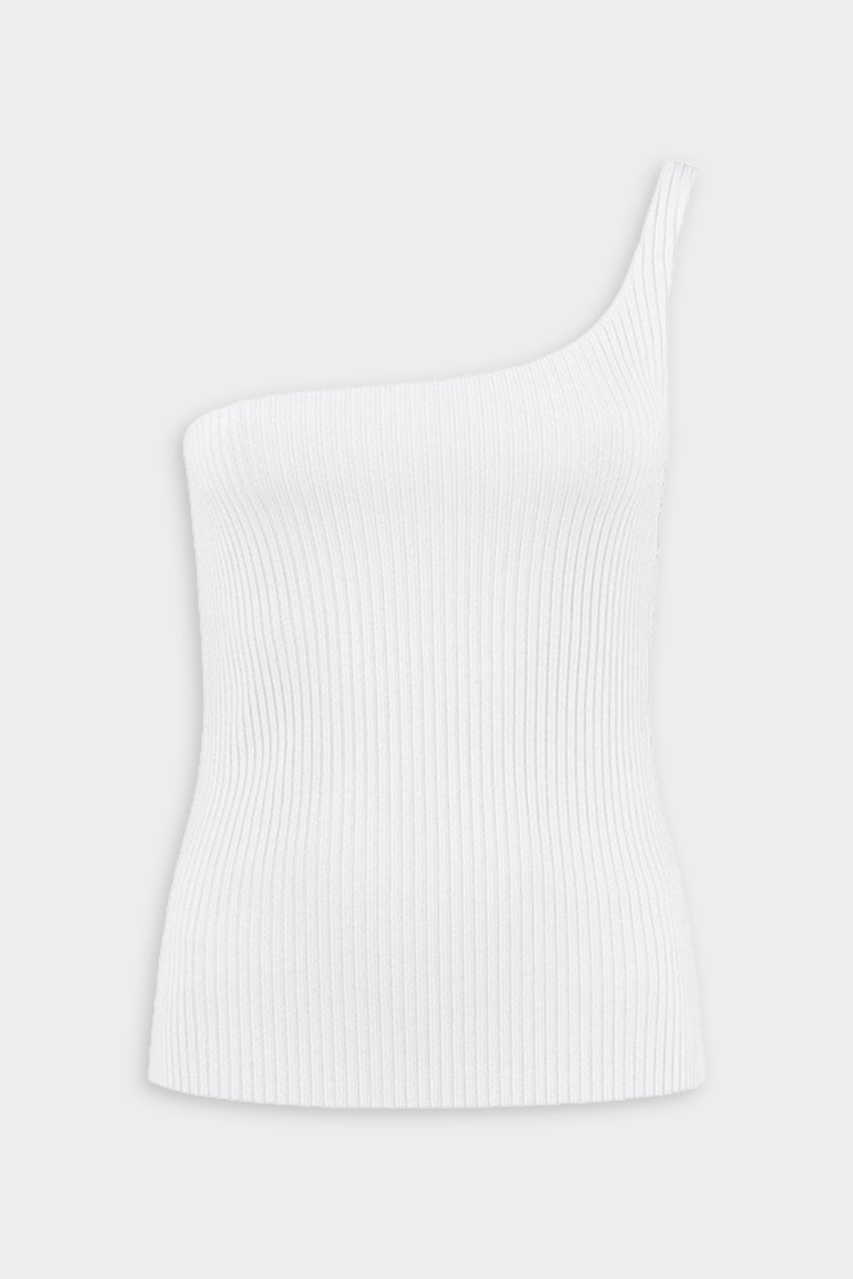 Chize One-Shoulder Knit Ribbed Top in White - shop-olivia.com