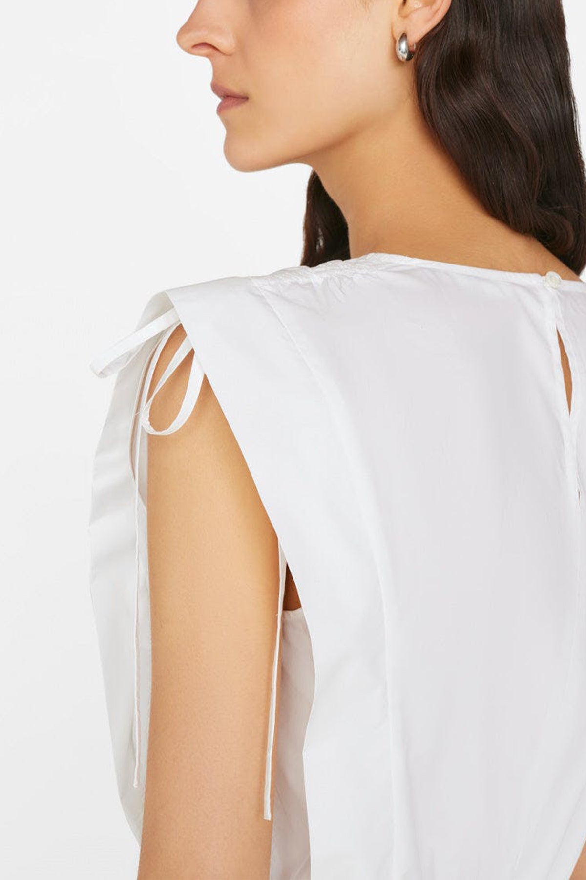 Cinched Shoulder Midi Dress in Blanc - shop-olivia.com