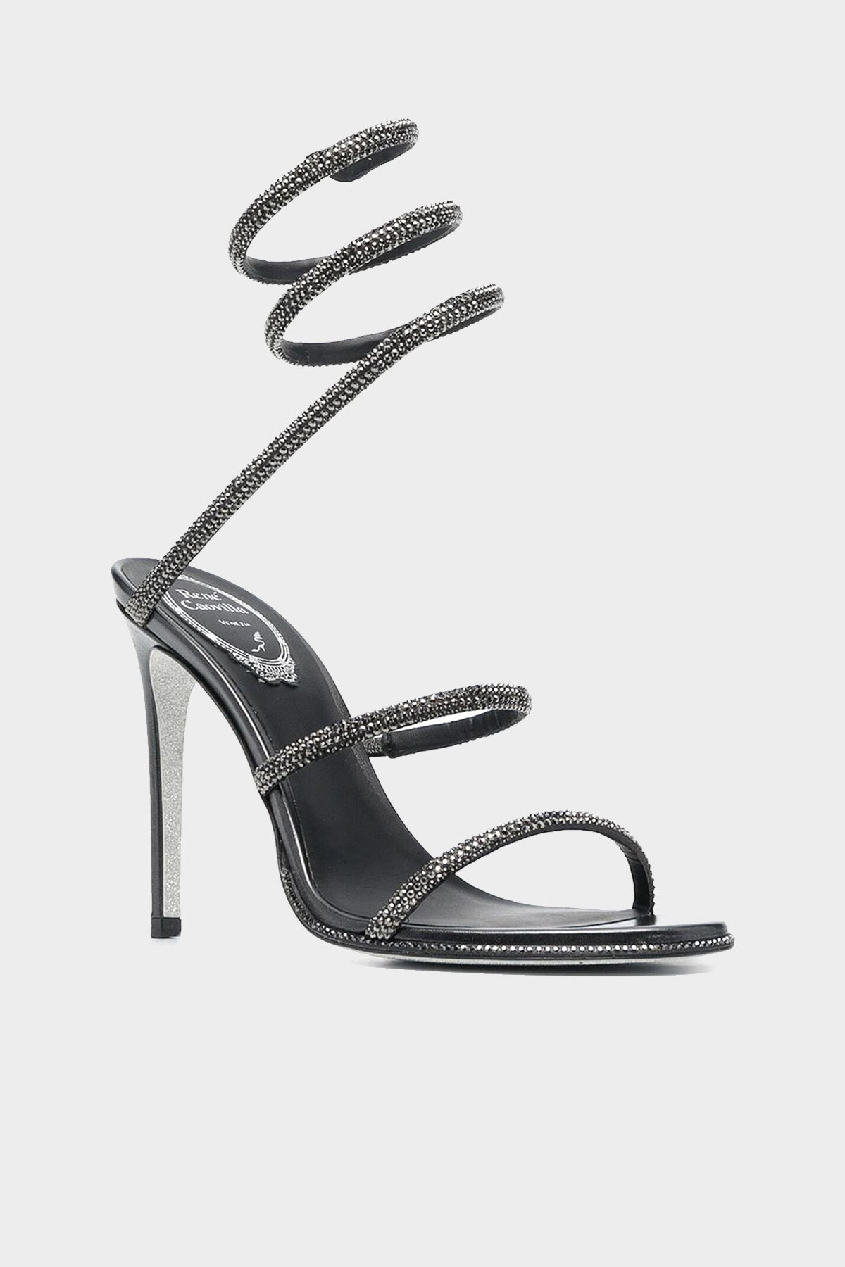 Cleo Crystal-Embellished Strap Sandal 105 in Grey Jet - shop-olivia.com