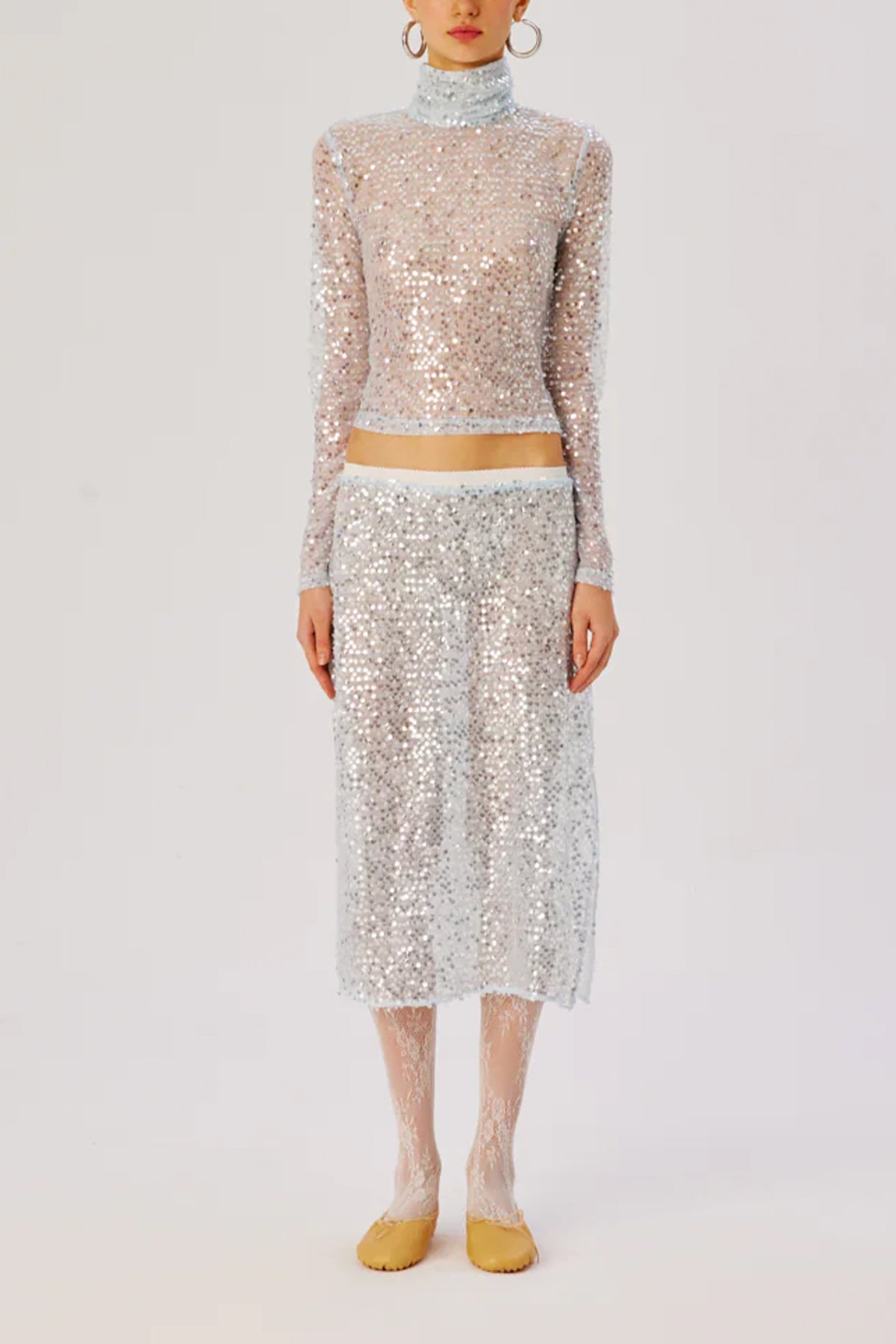 Silver sequin turtleneck outlet top