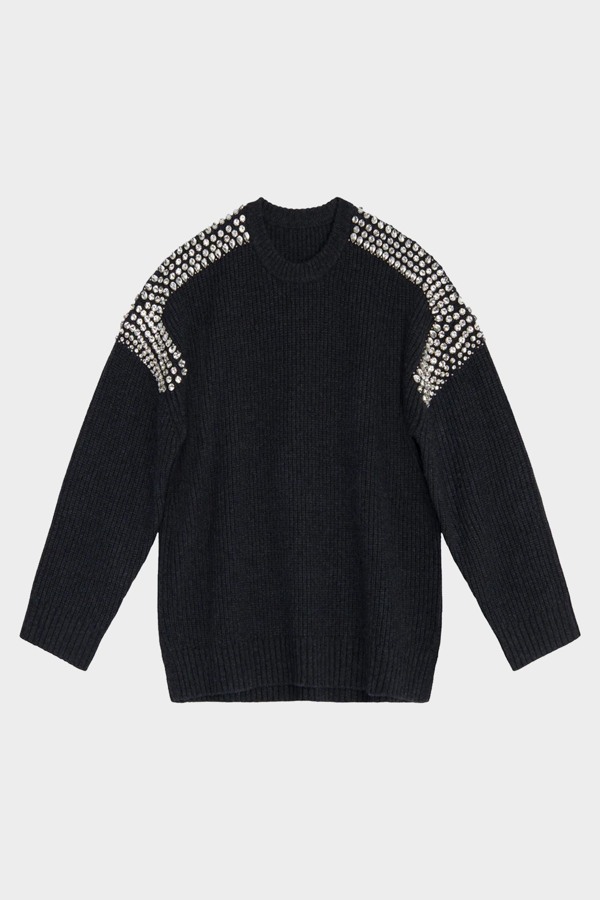 Colby Embellished Wool Sweater in Dark Heather Grey - shop-olivia.com