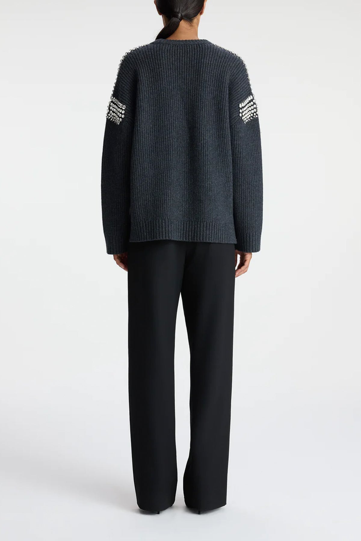 Colby Embellished Wool Sweater in Dark Heather Grey - shop-olivia.com