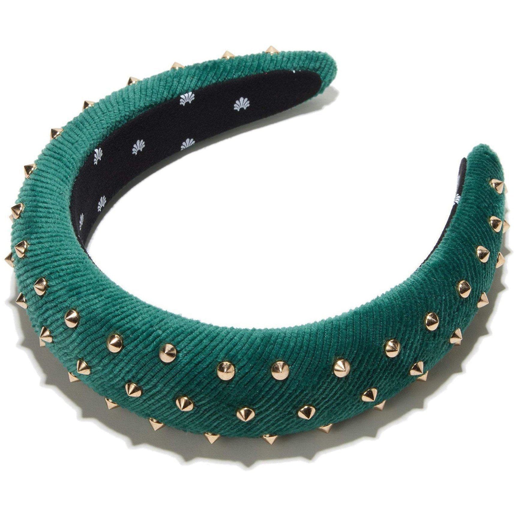 Corduroy Studded Headband Metallic Emerald - shop-olivia.com