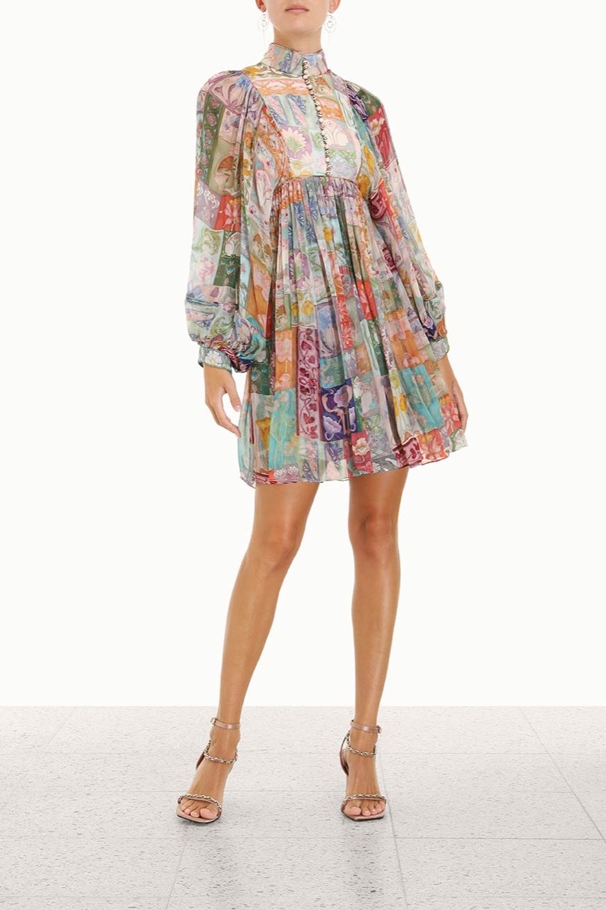 Cosmic Smock Mini Dress in Floral Tile - shop-olivia.com