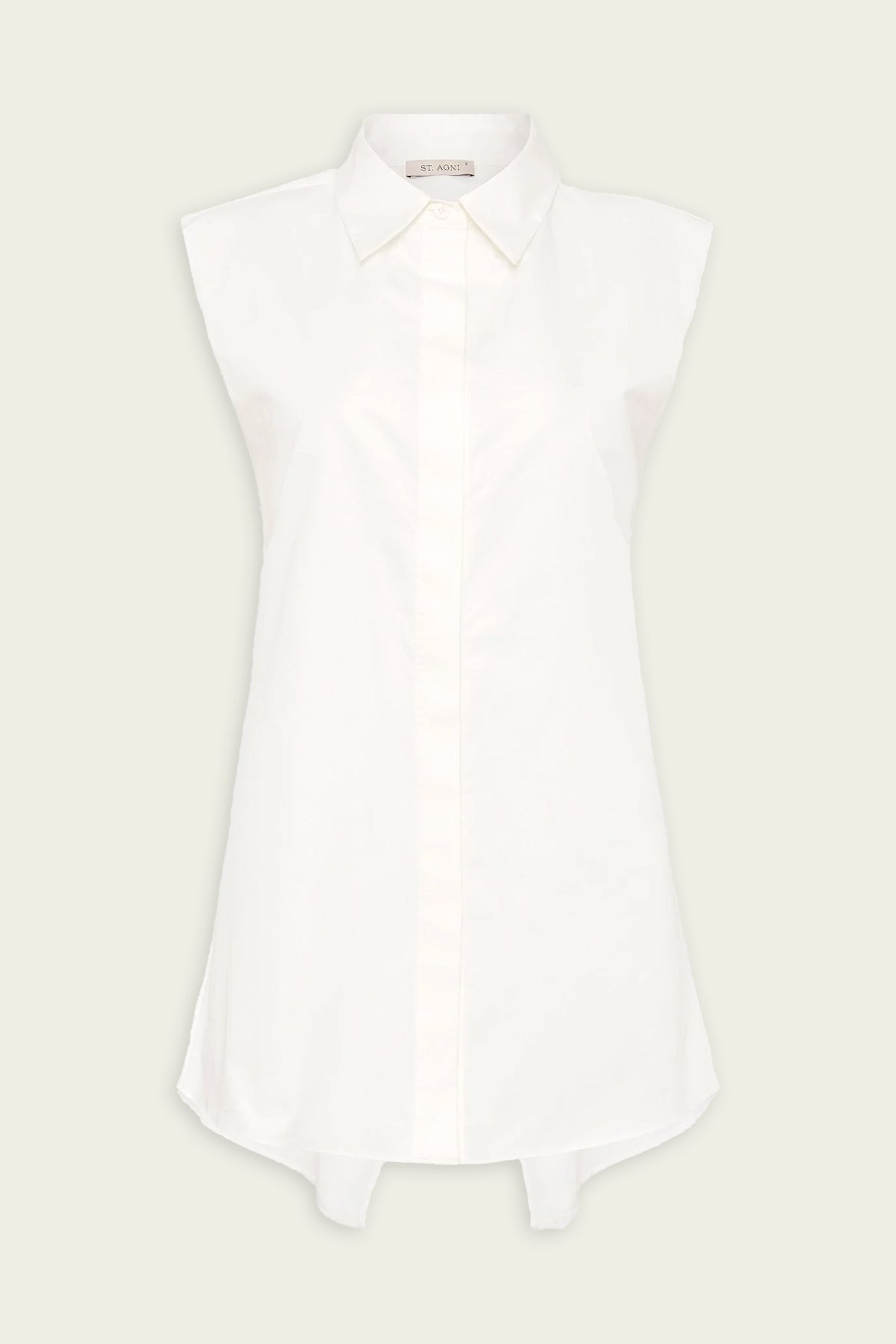 Cotton Belted Sleeveless Shirt in White - shop-olivia.com